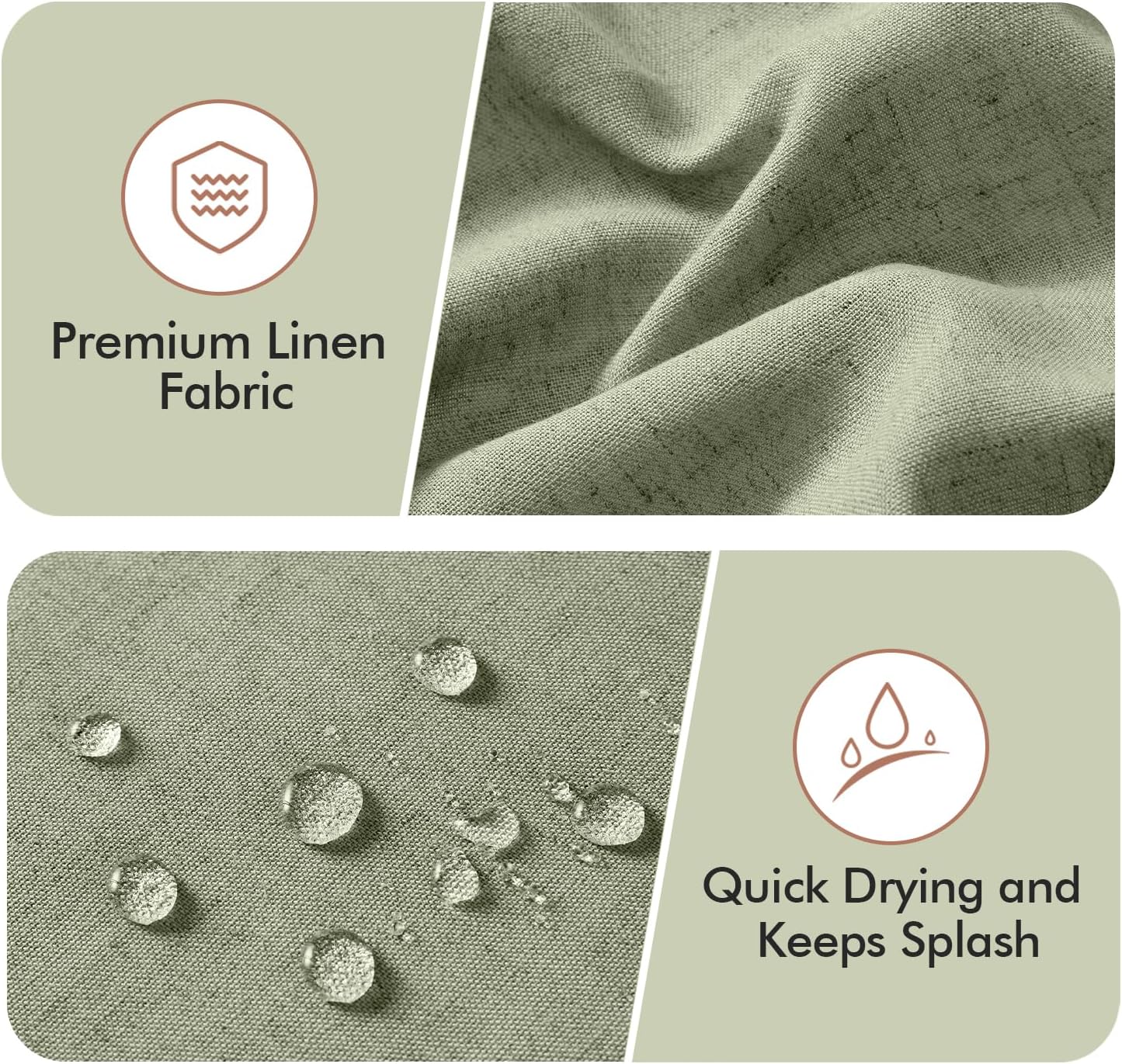 MIULEE 84" Long Scalloped Linen Shower Curtain with 12 Metal Hooks Cute Extra Long Boho Heavy Duty Washable Waterproof Thick Cloth Curtains with Black Border for Bathroom Hotel Bathtub,Sage Green