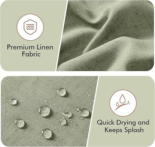 Miniatura 5 de MIULEE Cortina de ducha de lino festoneada con 12 ganchos de metal, estilo bohemio, resistente, lavable, impermeable, de tela gruesa, con borde