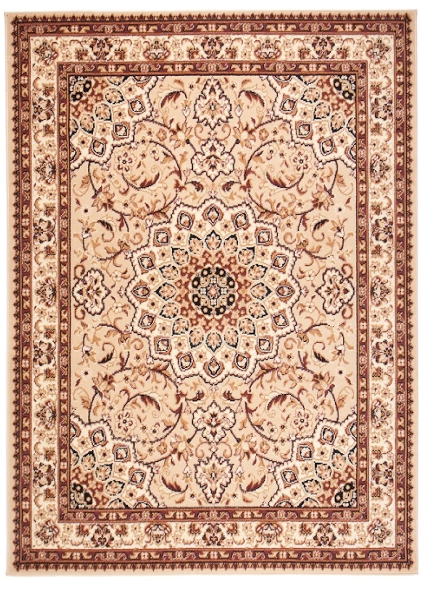 Tapiso Atlas dywan do salonu, sypialni, klasyczny krótkie runo, orientalny, barokowy, beżowy, kremowy, brązowy, Ökotex 120 x 170 cm