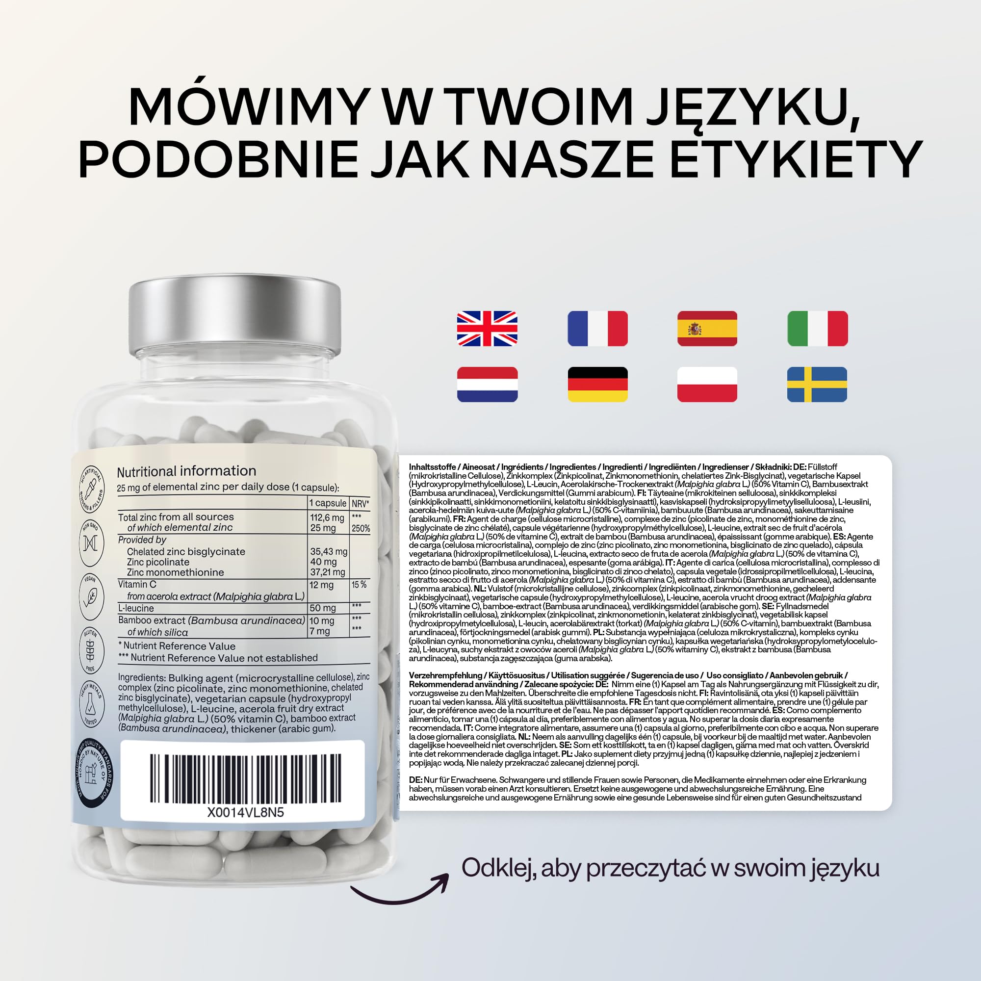 AAVALABS® Potrójny Cynk - Maksymalna Moc - 25 mg na Porcję - Kompleks Cynku - 180 Kapsułek - 3 Formy Minerału - Pikolinian Cynku, Bisglicynian Cynku + Monometionina Cynku