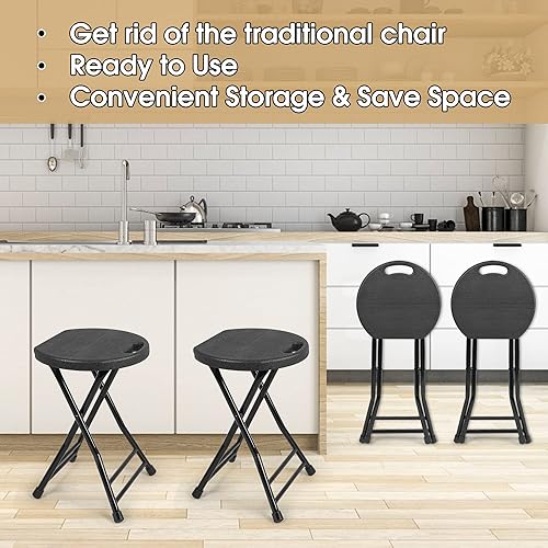 Miniatura 5 de Juego de 4 taburetes plegables, capacidad de 600 libras, taburete plegable con asa, taburetes portátiles para adultos, silla plegable para