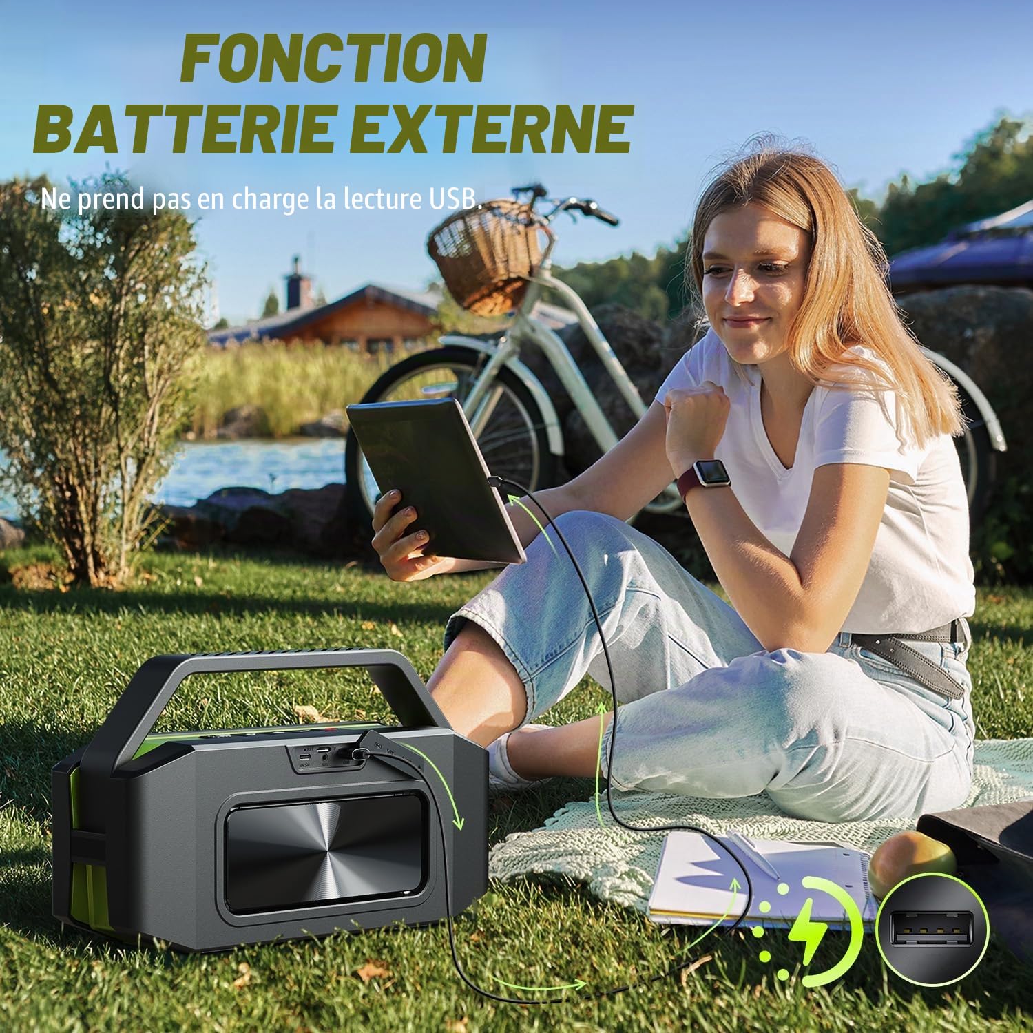 W-KING Enceinte Bluetooth Puissante, (100W Max)60W Haut Parleur Chantier Etanche Portable sans Fil Bluetooth Speaker Outdoor Boombox avec des Deep Bass, Powerbank, Autonomie 40 Hrs, AUX, Carte TF, EQ