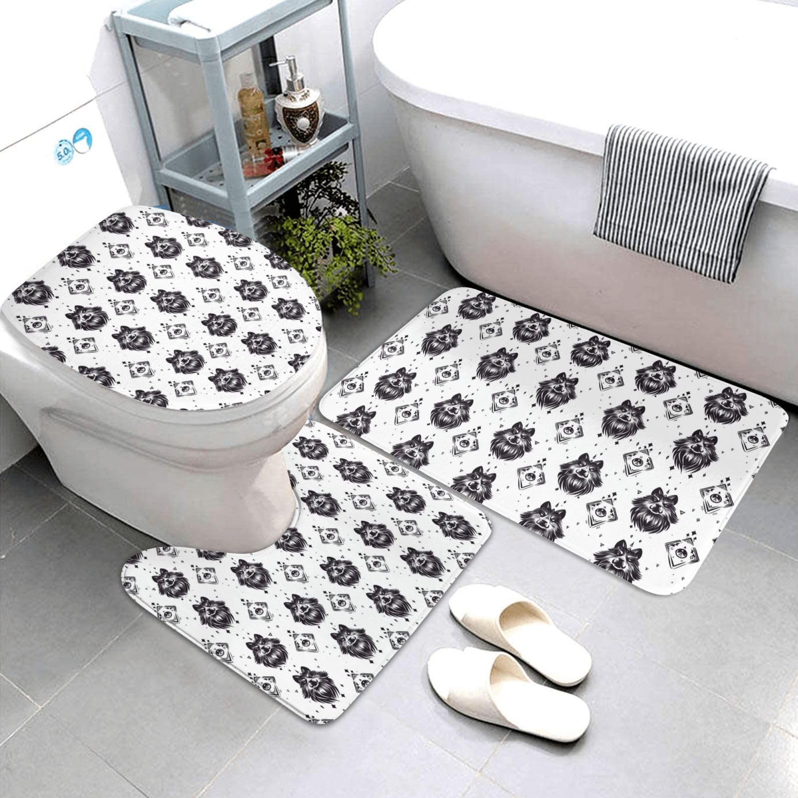 Tapis de salle de bain loup absorbant lavable et ensemble de toilette avec contour U