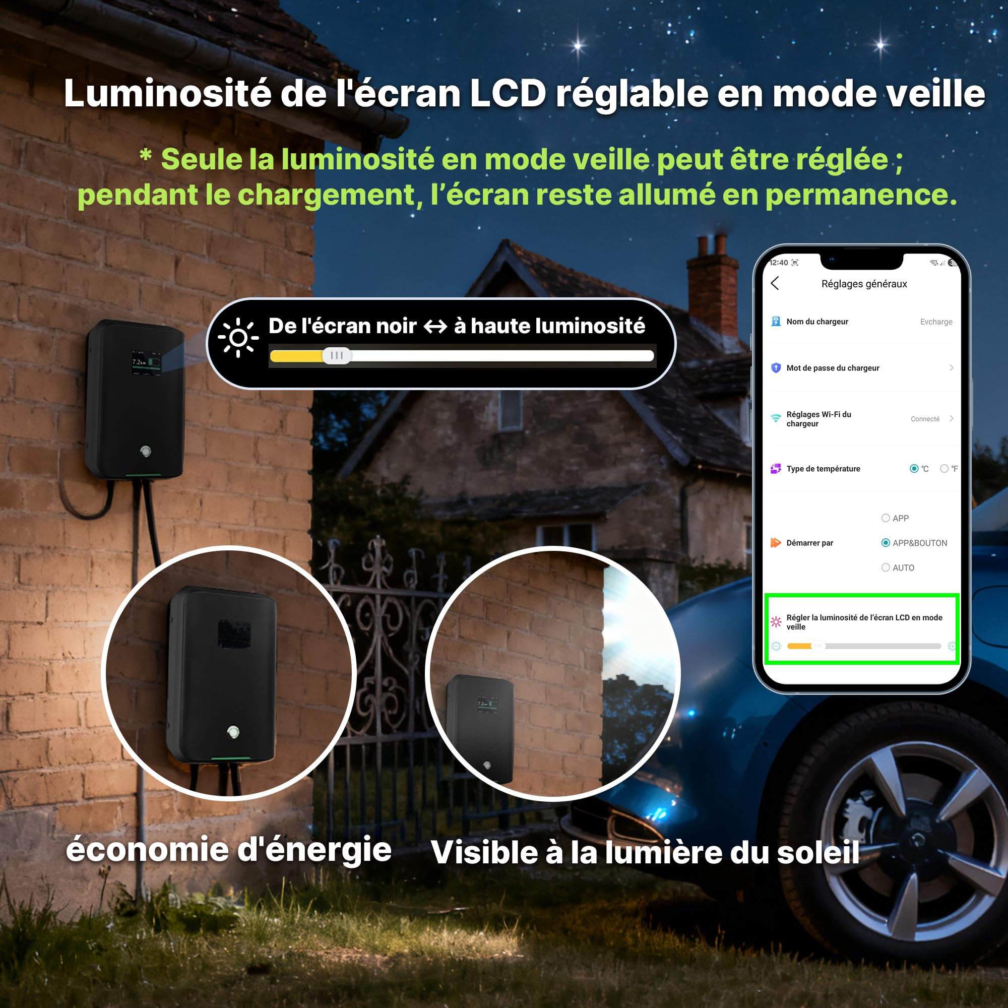 Borne de Recharge véhicule électrique Wallbox 7KW avec app et câble TPU 6 m | Wallbox 7 kW monophasé, Type 2, IP65, 6‑32A, 230V, app WiFi/Bluetooth, RCD Type A 30mA + DC 6mA, Certifié TÜV et CE.