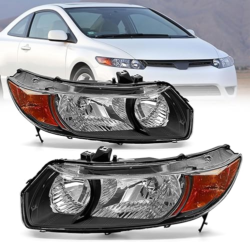 ADCARLIGHTS Compatible con faros delanteros Civic 2006 2007 2008 2009 2010 2011 para Honda Civic 06-11 de 2 puertas Coupé lente transparente carcasa