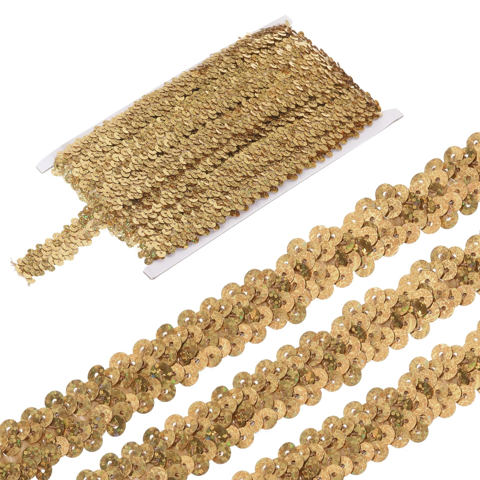 sourcing map 5 Yards 0.8 Inch Elastic Sequins Trim 2 Row Flat Sequin Strip Paillette Fabric Ribbon for Crafts DIY Fringe Sewing Costume Dress, Rose Gold