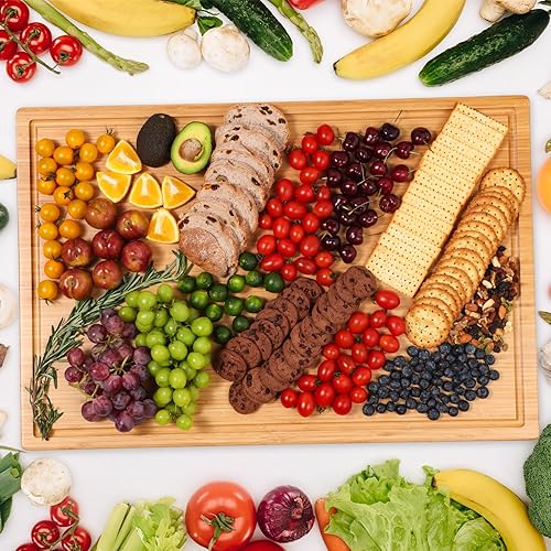 Miniatura 5 de Tabla de cortar extra grande para cocina, tabla de cortar de madera de bambú de 30 x 20 pulgadas, tabla de fideos cubierta superior de estufa de