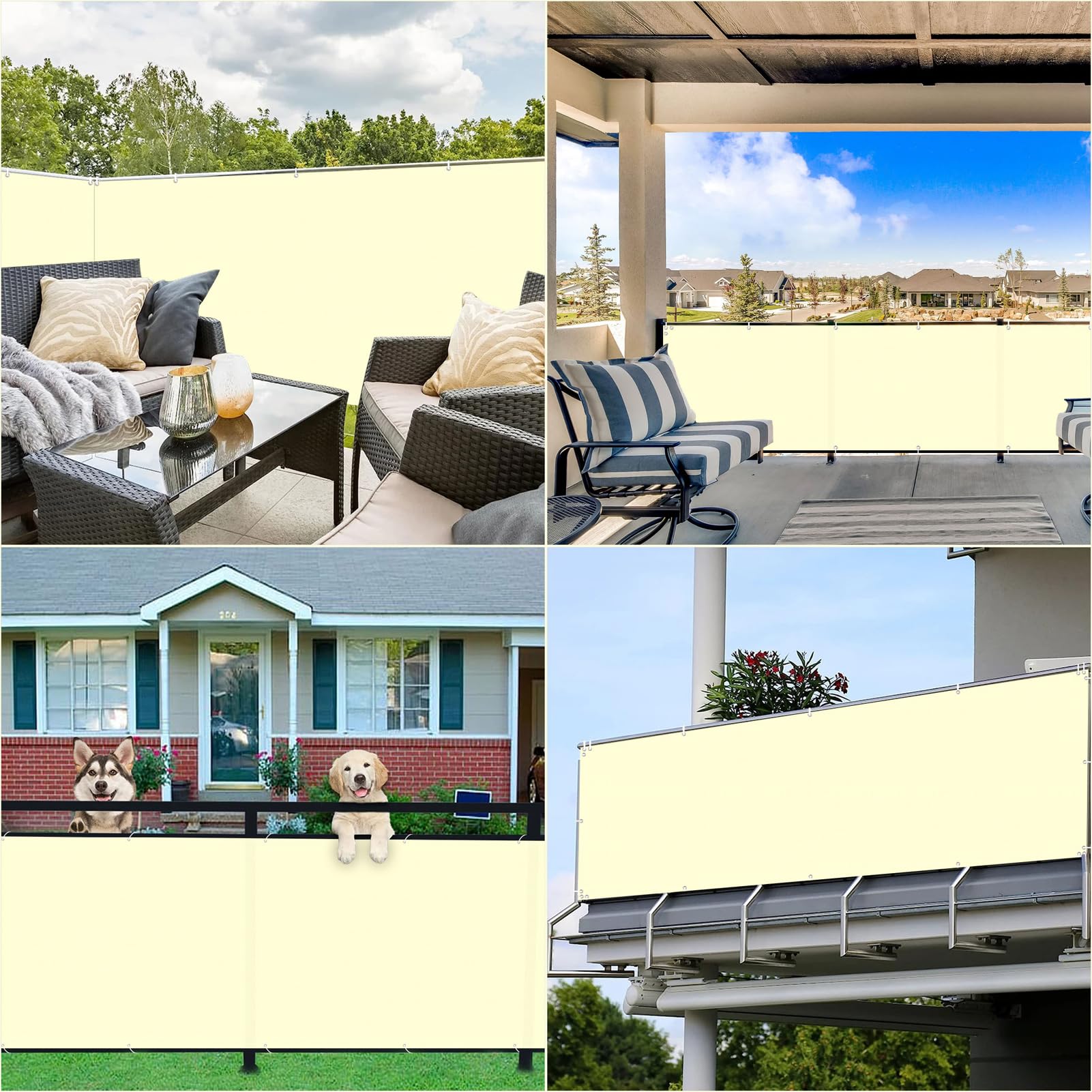 Odporna na warunki atmosferyczne, balkon, 1,5 m x bez wiercenia, siatka ochronna, odporna na zabrudzenia i wodę, idealna do ogrodów i podwórek, mleczna biel, z opaskami kablowymi