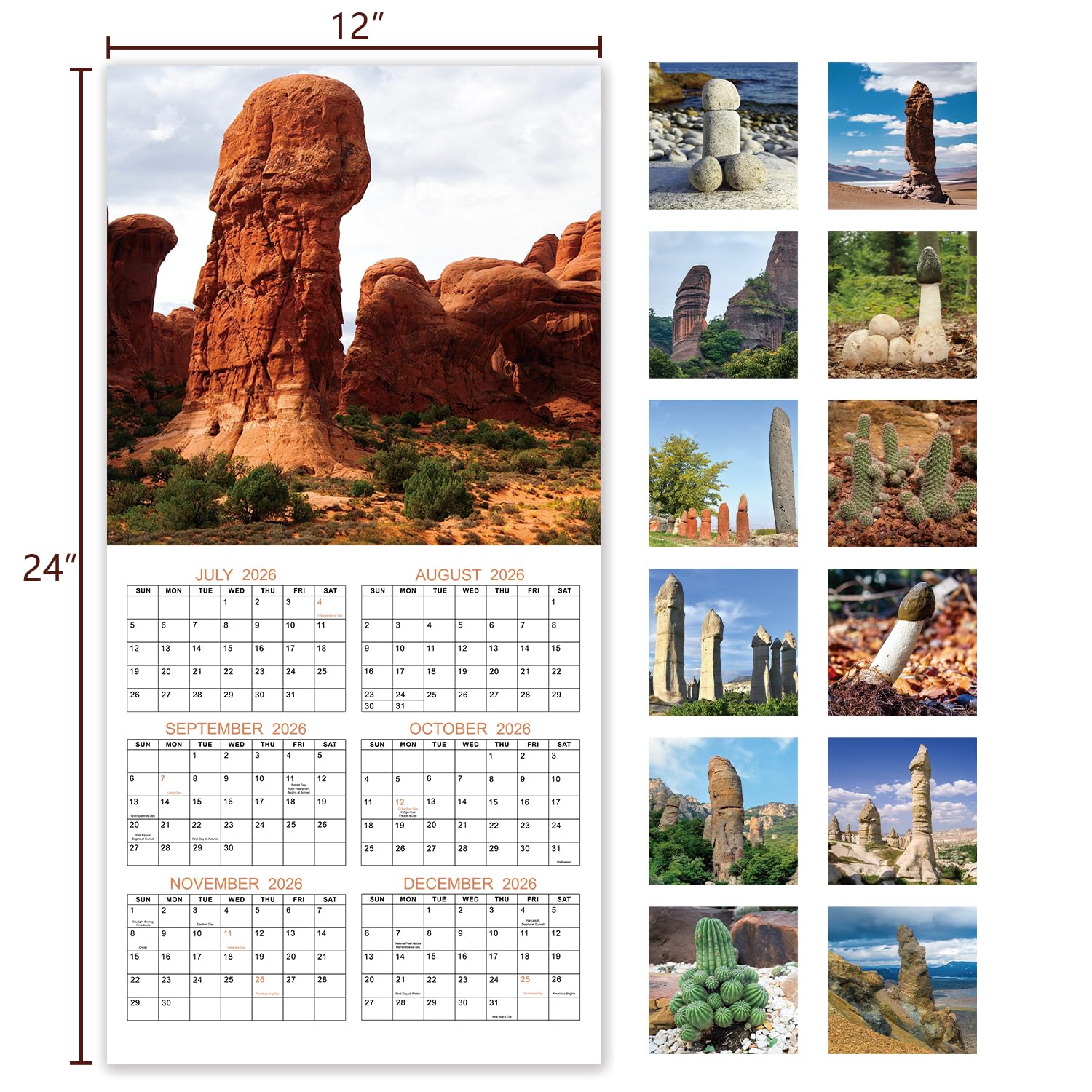 Gag Gifts - Lustiger Wandkalender 2025, Kalender 2025 mit dickem Papier, Januar 2025 - Dez. 2025, 61 x 30,5 cm (offen), am besten für weiße Elefanten-Gag-Geschenke - Nature's Di*ks