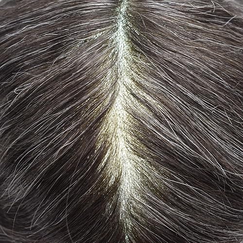 Miniatura 10 de Toupee - Pieza de cabello humano real para hombre, sistema de cabello tipo tupé para hombres, piezas de cabello, piel de polivinílico, gris, ceniza,