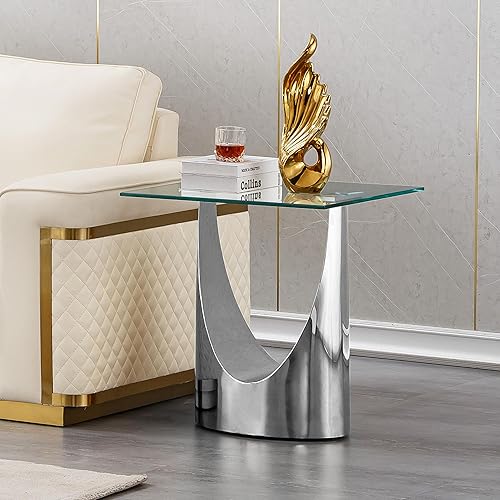 Miniatura 16 de Mesa consola de cristal dorado de lujo moderna de 55 pulgadas, mesa de entrada delgada con base de acero inoxidable brillante con espejo Consola