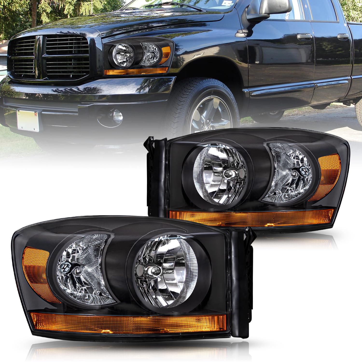 Bingbingmotor BRYGHT Anti-Fogging Headlight Assembly Fit For 06 07 08 2006 2007 2008 Dodge Ram 1500, 06 07 08 09 2006-2009 Ram 2500 3500 OE Style Pair