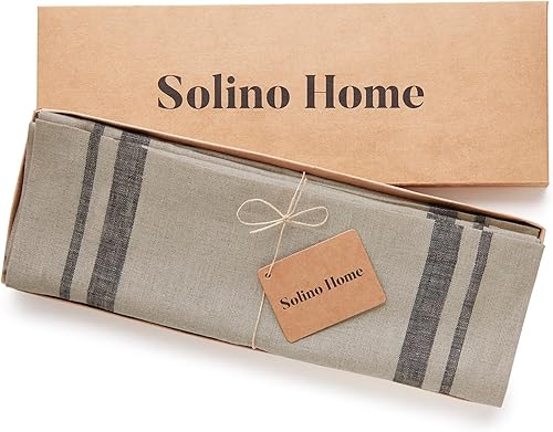 Miniatura 4 de Solino Home Juego de 4 manteles individuales de lino a rayas francesas, 100 % lino puro, color negro y natural, de 14 x 19 pulgadas, para otoño,