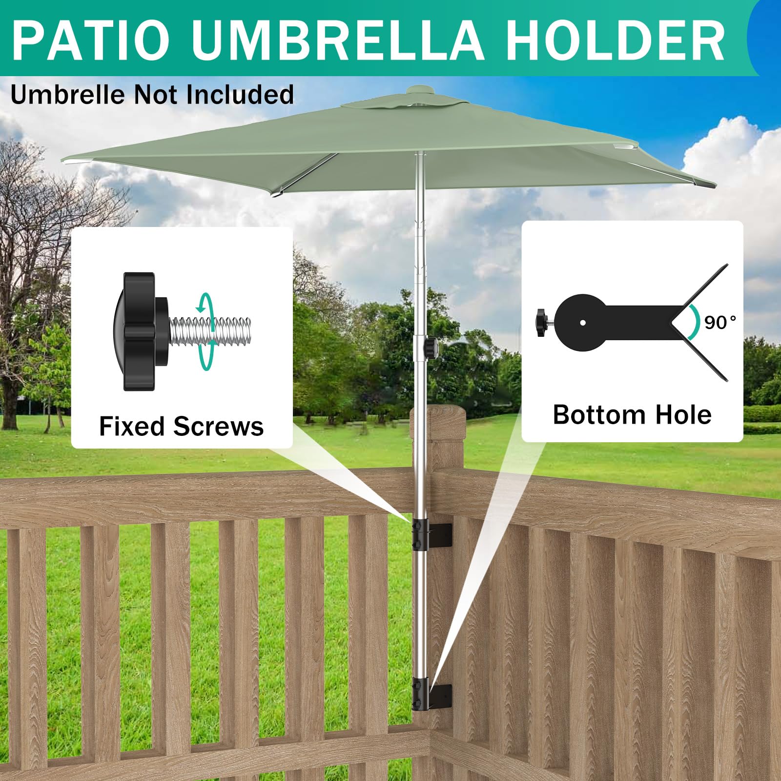 woiron Supporto angolare per ombrellone da patio, in acciaio inox, supporto per ombrellone da giardino, supporto per ombrellone da sole/staffa per ringhiera esterna