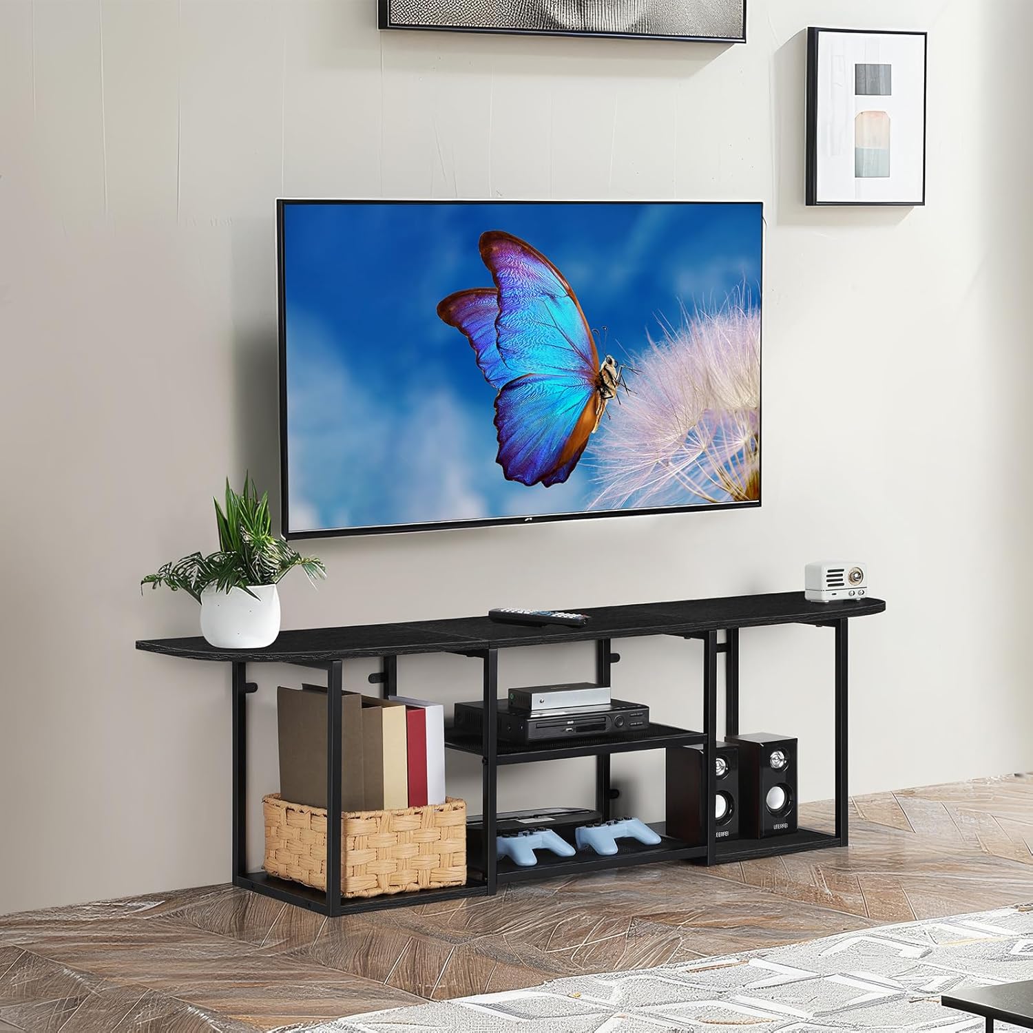 Floating TV Stand for Under TV Floating TV Shelf Wall Mounted Entertainment Console Center Media Table with Storage for Under TV Living Room Bedroom Office, Black - Image 5