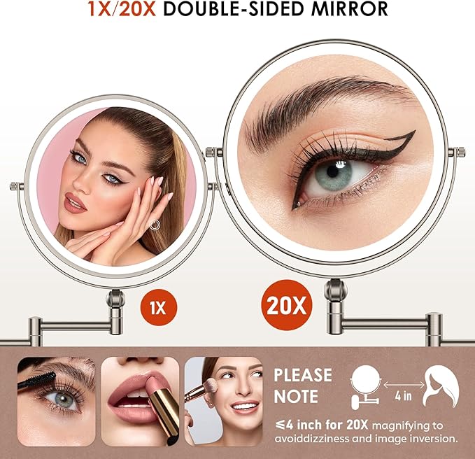 Espejo de Maquillaje con Luz ZLOKLA 9" Montado en Pared, 20X Aumento miniatura 4