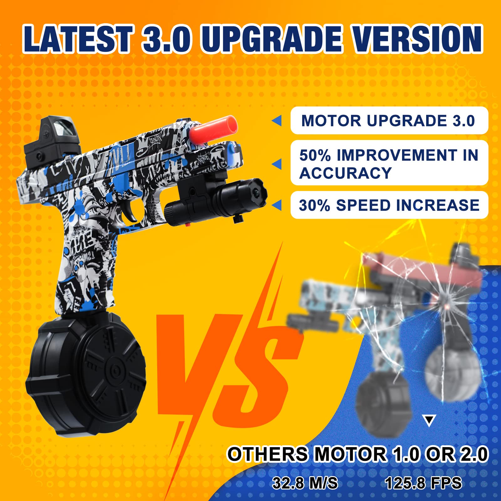 MARSIDON Electric Gel Ball Blaster Toy, Splatter Ball Blaster & 5,0000 Water Beads and Goggles, Birthday, Halloween, for Boys and Girls Ages 12+ (Blue)