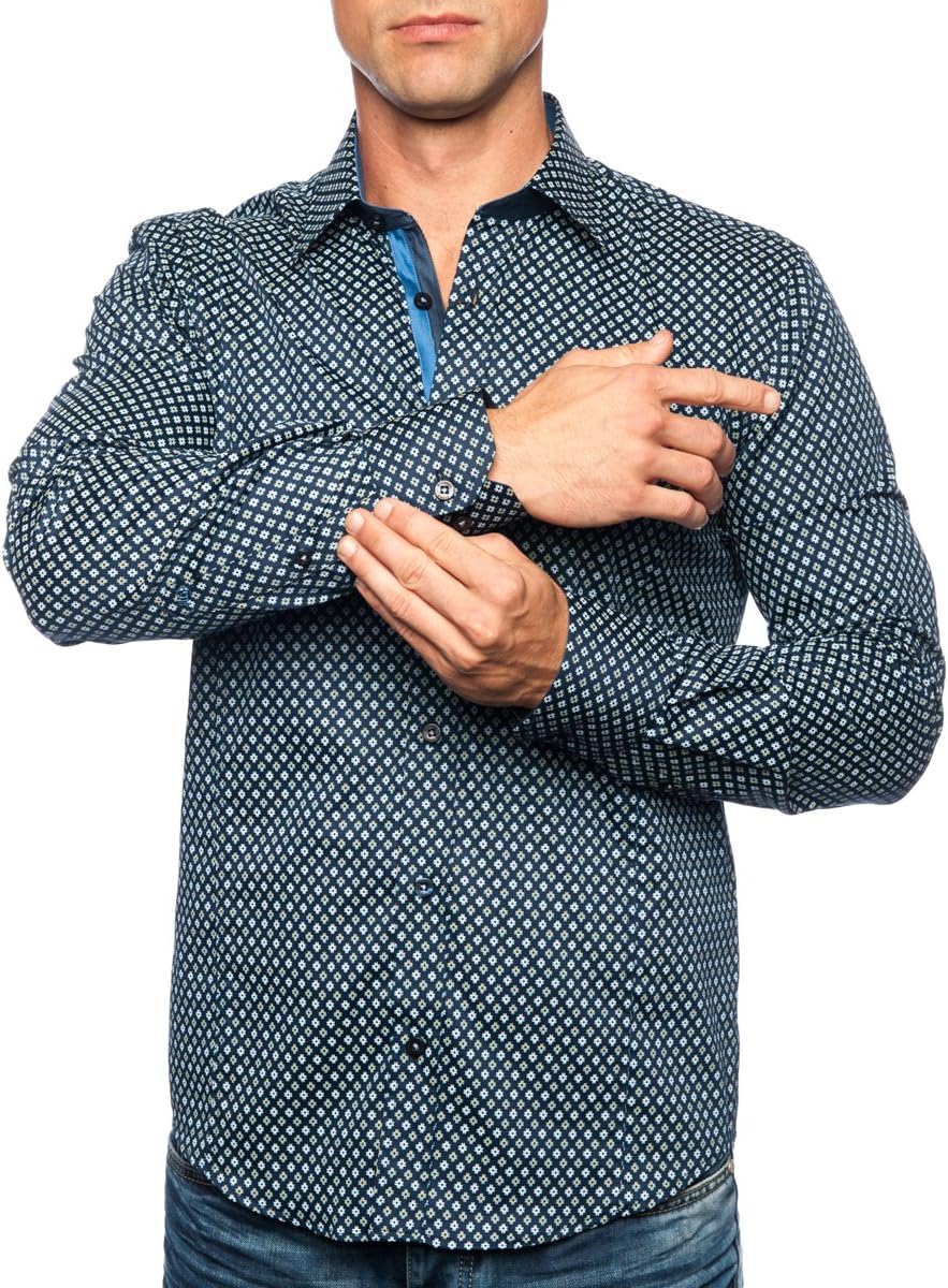 Michael & David Men's Casual Fashion Slim Fit Long Sleeve Dress Shirts MD449