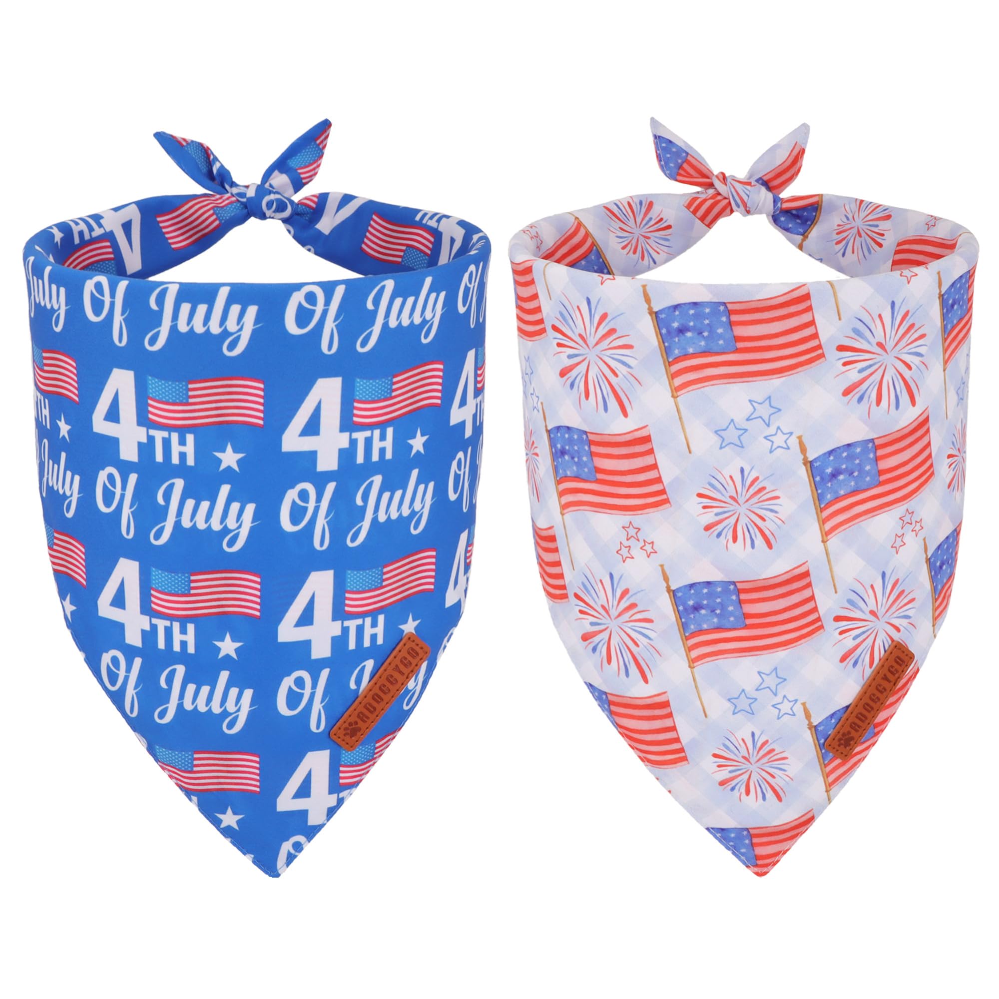 ADOGGYGO American Flag Dog Bandanas 2 Pack, Triangle Reversible Independence Day Pet Scarf Bib, Red Blue 4th of July Bandana for Medium Large Dogs (