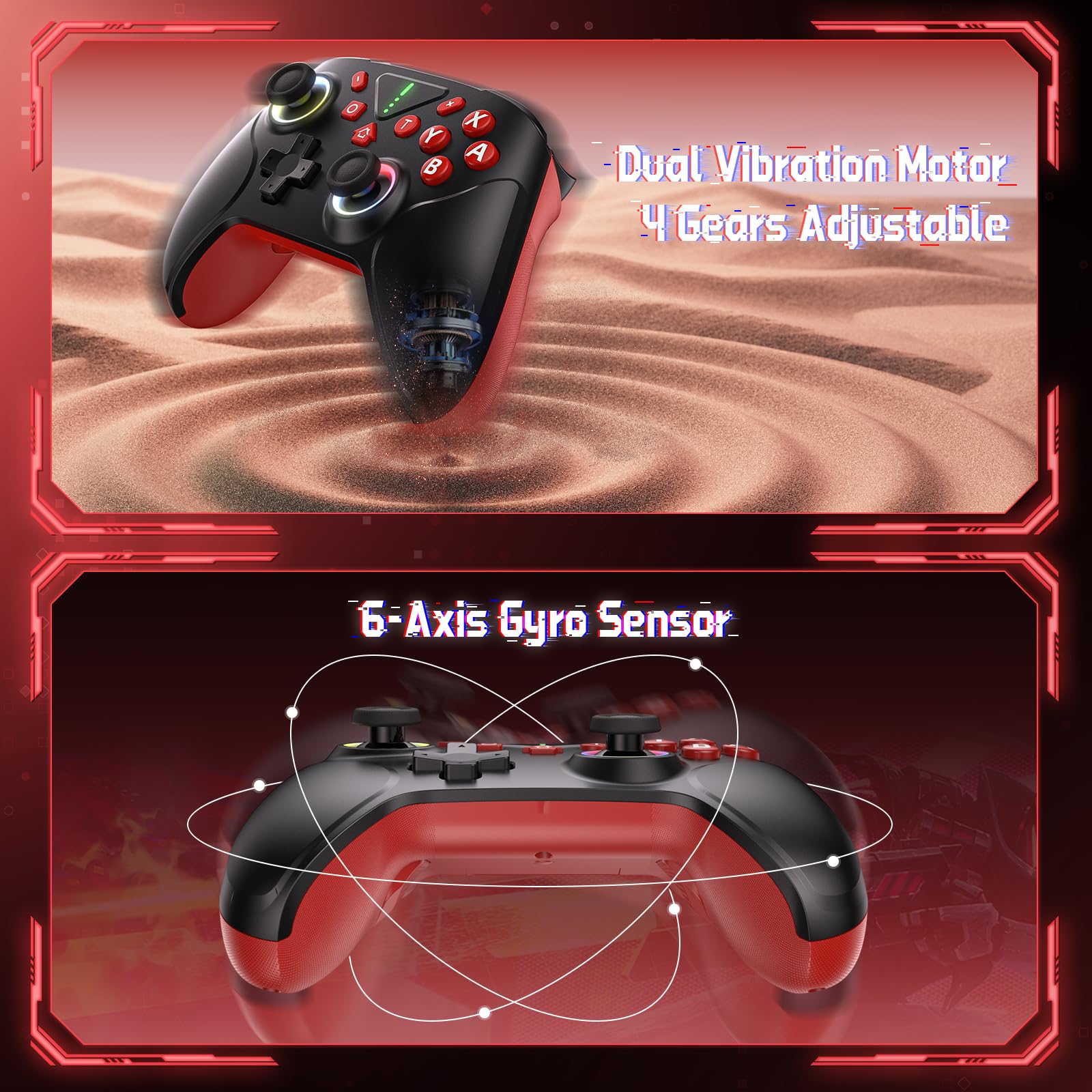Klipdasse [Switch 2/1/OLED Wireless Controller] Switch 2 Controller für Switch Pro mit Aufwachen, Wireless Controller für Switch mit 6-Achsen Gyroskop/Double Shock/Turbo/Screenshot/RGB 12 Farbe