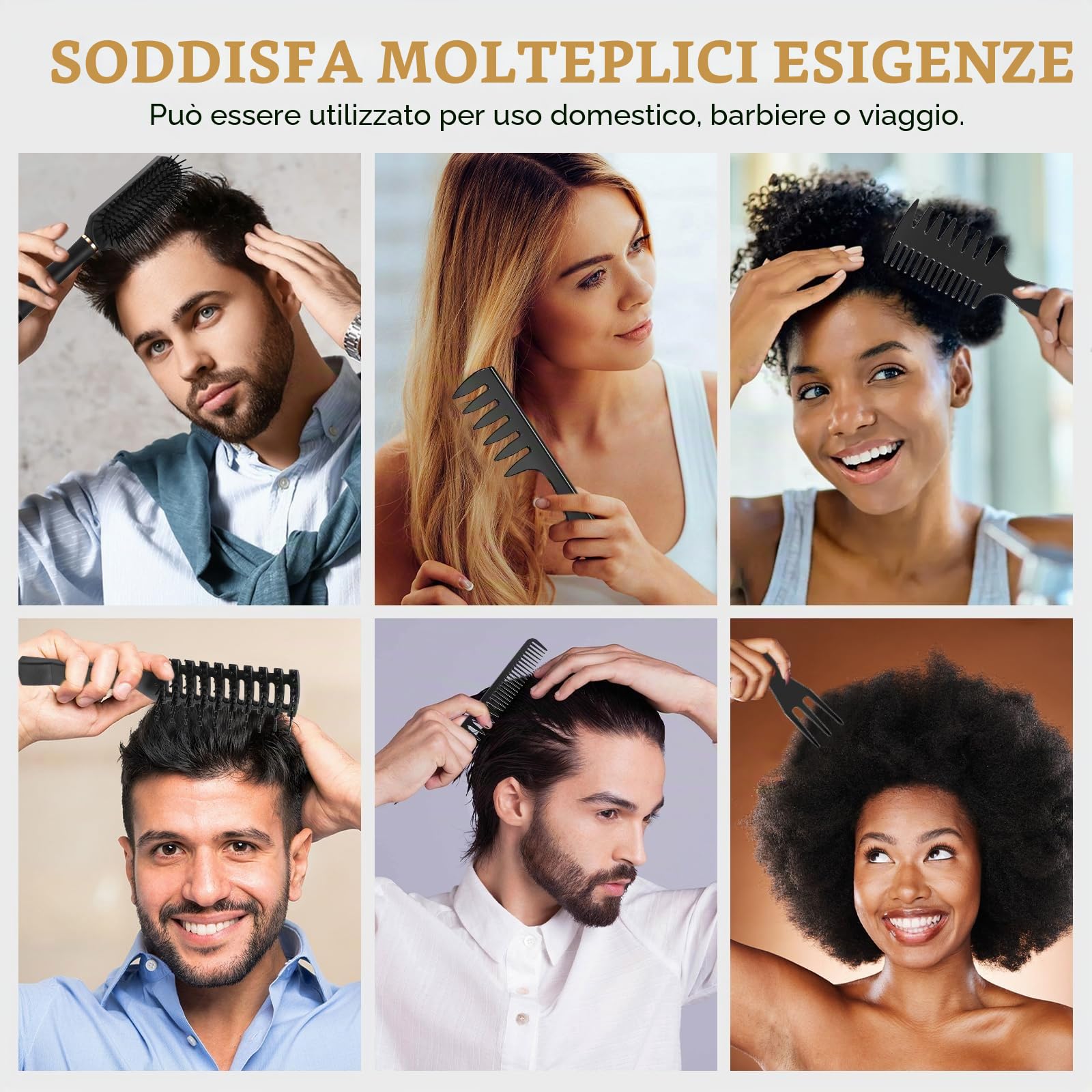 DUAIU Pettine Uomo,5Pcs Pettine Capelli Uomo,Spazzola Capelli Ricci,Spazzola Piatta,Resistente AI Calore Spazzola Ricci Styling,Pettine Denti Larghi per L'asciugatura a Soffio,Taglio,Slick Back