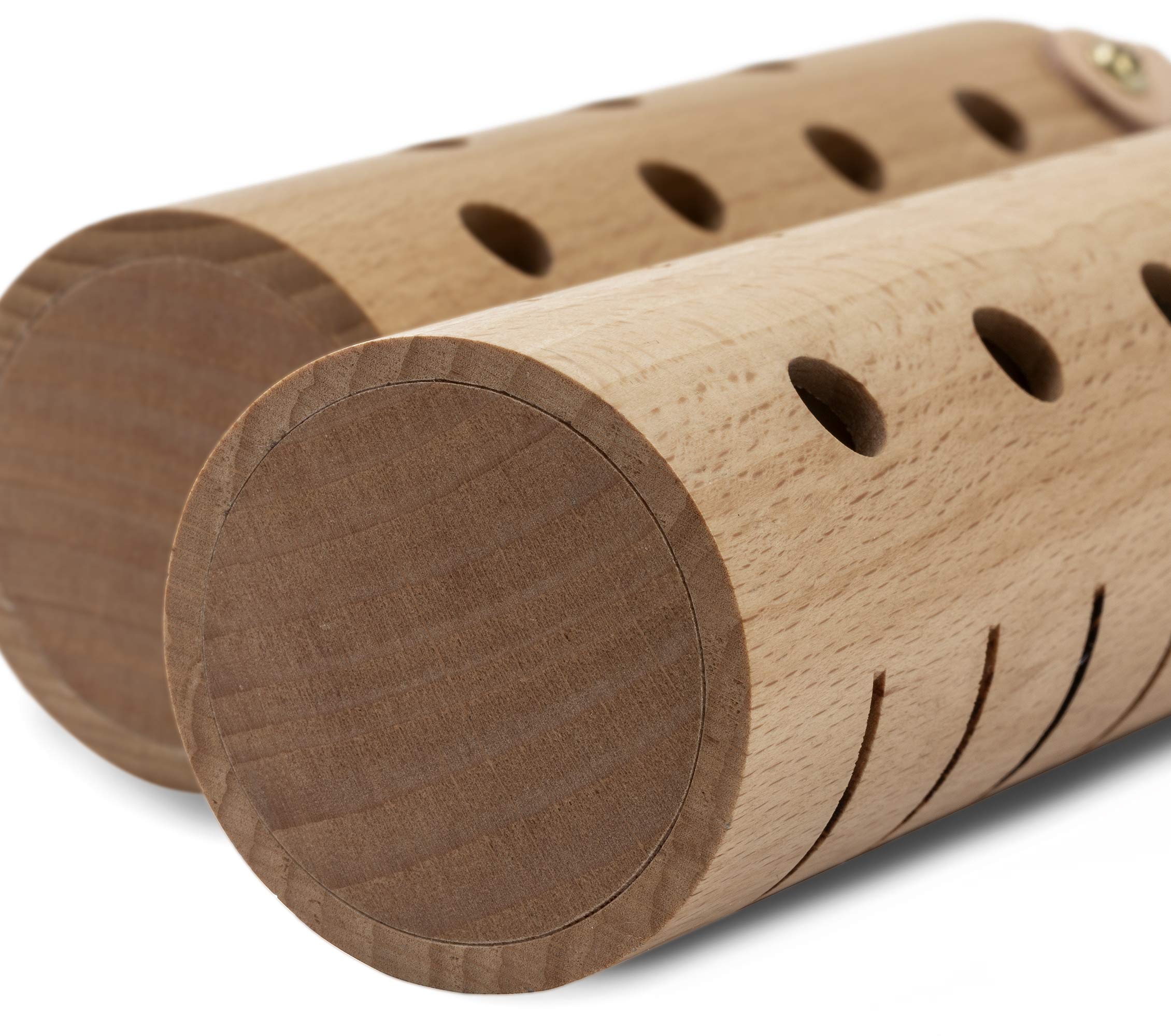 Tube Shaker Set Percussion Caxixi Hybrid Instrument para sonidos innovadores (15 x 5 cm, madera de haya, soporte de piel, incluye funda), color marrón