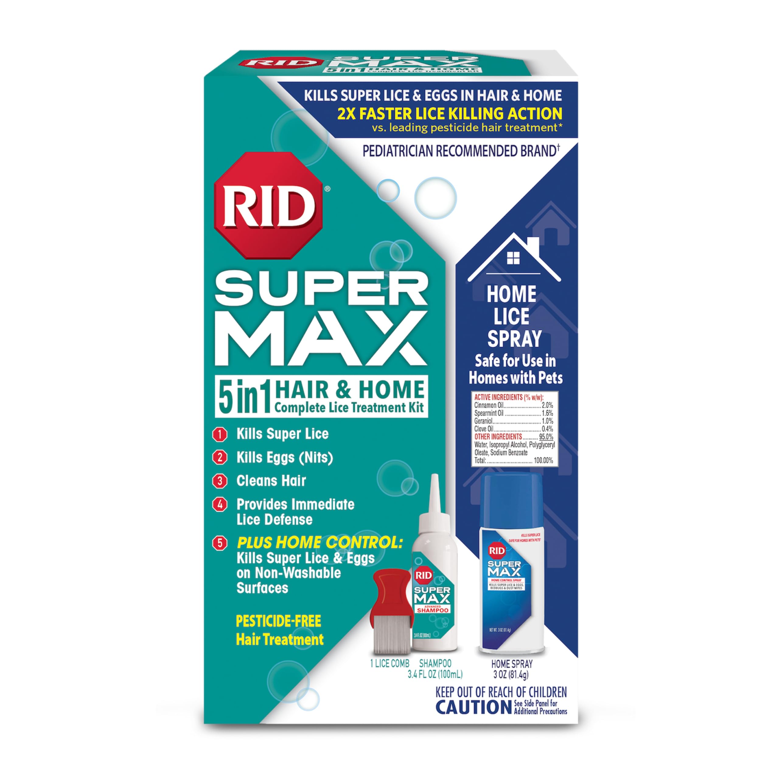 RID Super Max 5-in-1 Lice Treatment Kit for Super Lice in the Hair &amp; Home