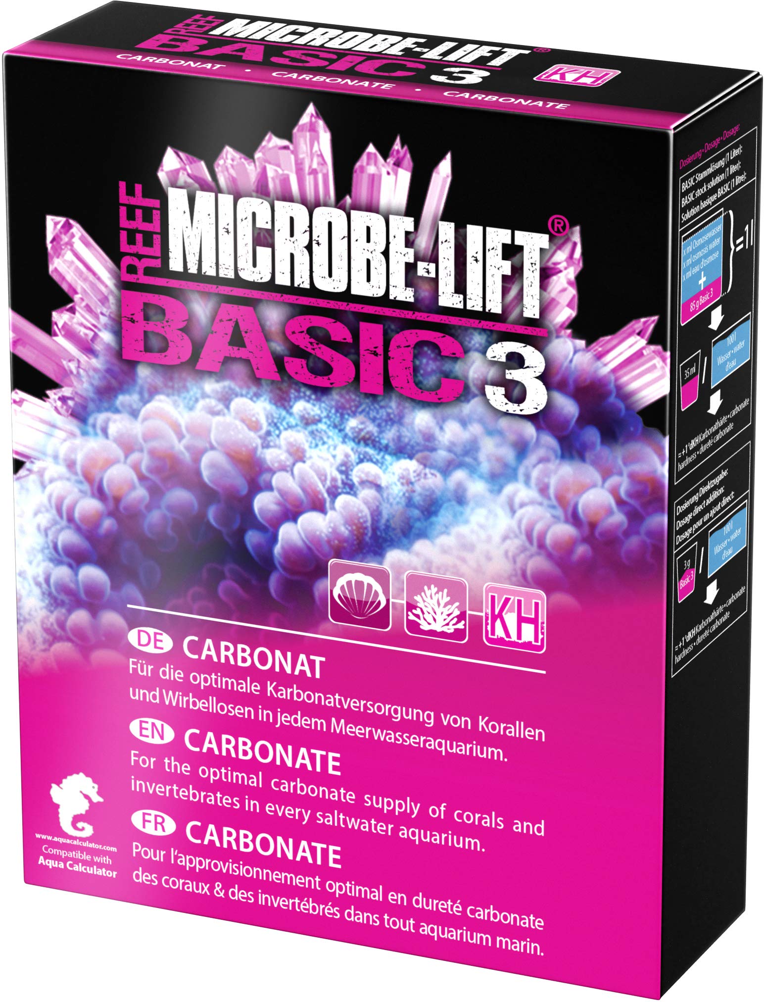 MICROBE-LIFT Basic 3 Carbonato - 500 g - Aditivo de carbonato (KH) de Gran pureza, Esencial para el Cuidado de los corales, el Crecimiento y la Calidad del Agua en acuarios Marinos.