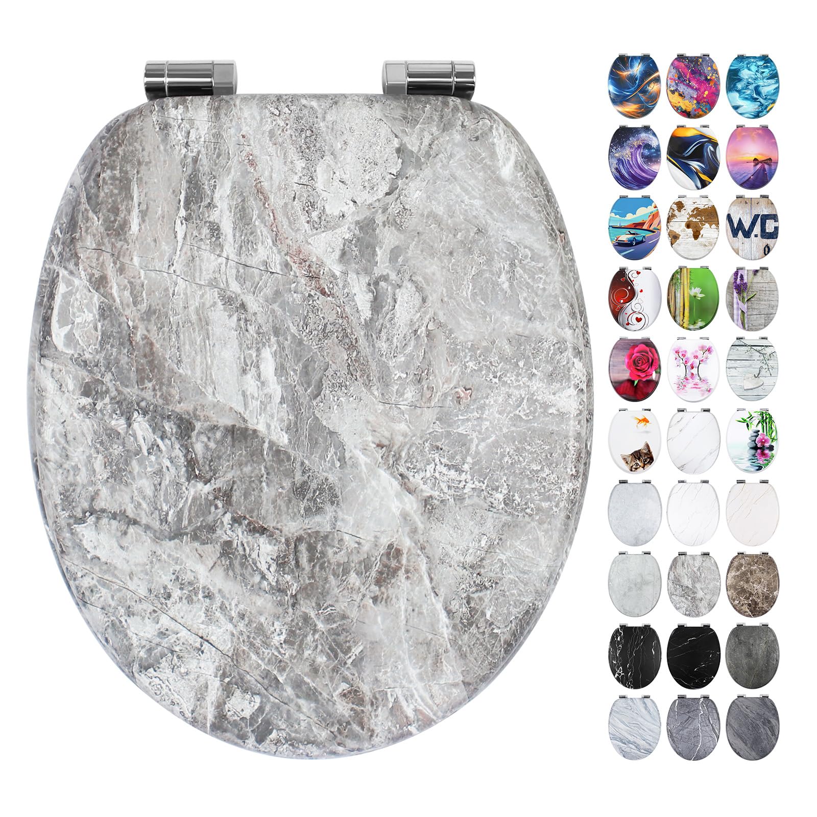 Fanmitrk Wooden Toilet Seat-Durable MDF Toilet Seat Soft Close Marble Effect(Marble5) — image 1