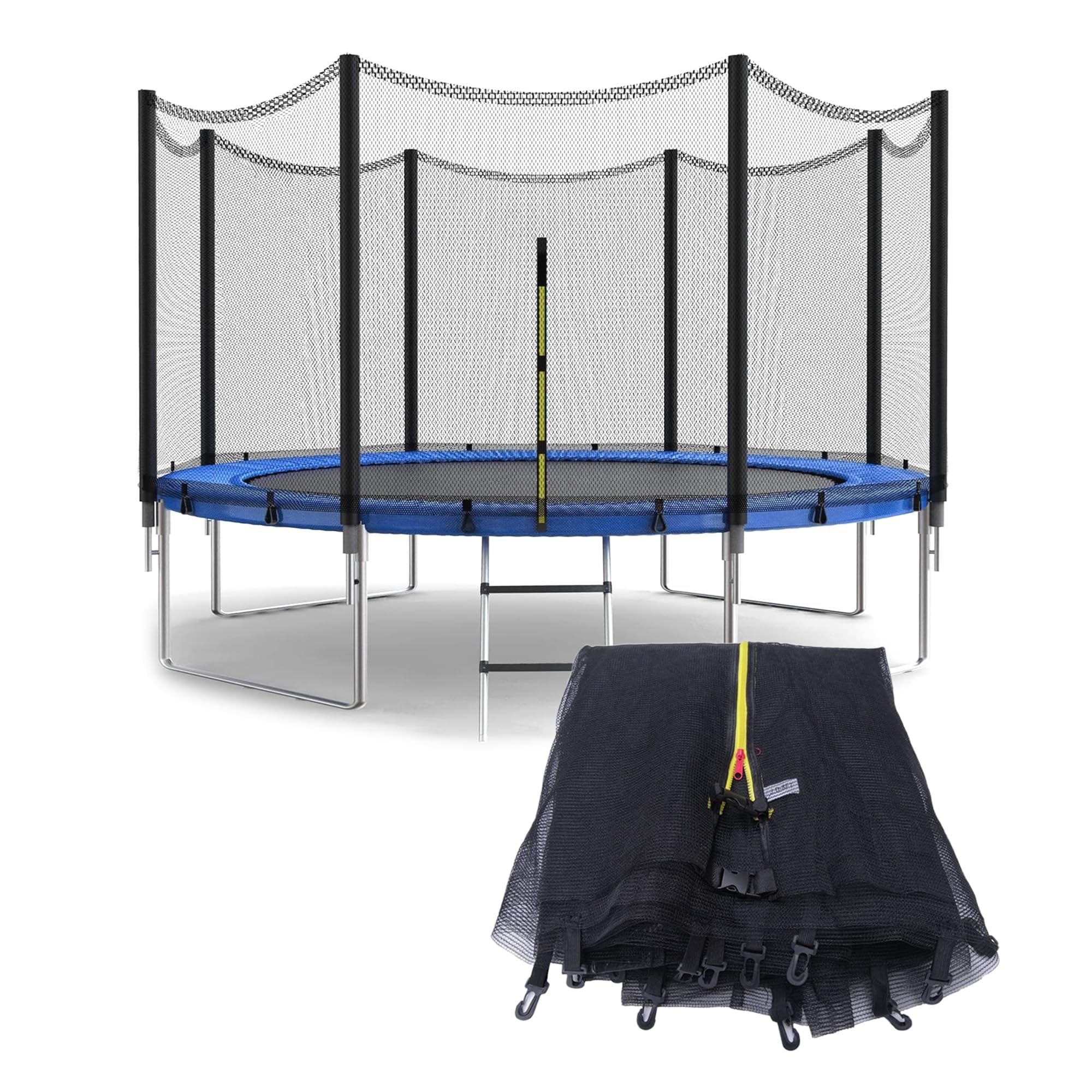 QHNTUJLB Trampoline Safety Net, Replacement Enclosure Net, Ø4/4.6/6/8/10/12/13/14/16FT, With Double-Headed Zippers Protection Buckles, Fits Most Trampolines (Nets Only)(14FT(427cm) 8Poles)
