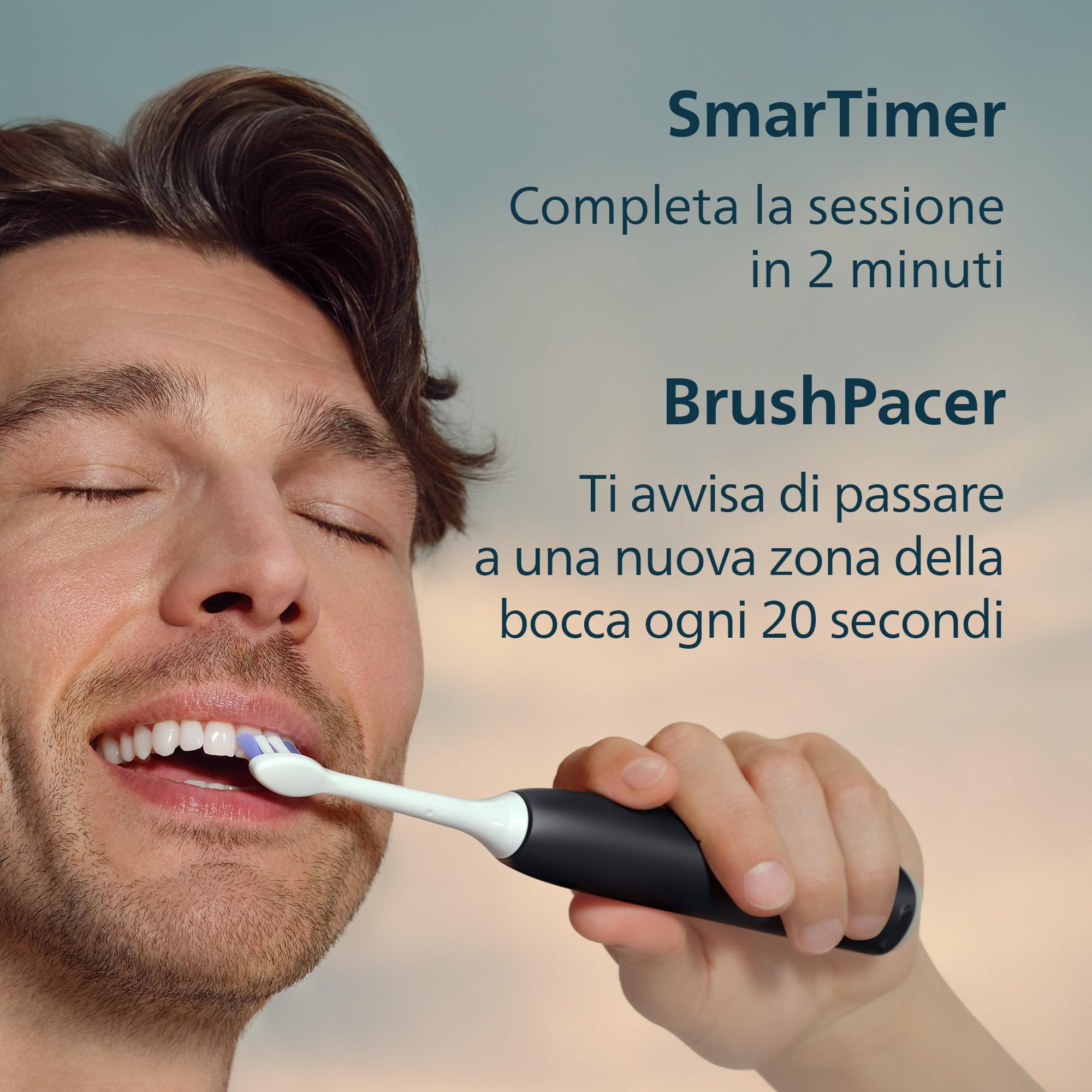 Philips Sonicare 6100, spazzolino elettrico sonico con 2 modalità di spazzolamento e 3 livelli di intensità, avviso di pressione, EasyStart, SmarTimer, nero, modello HX7401/07 [Nuova tecnologia]