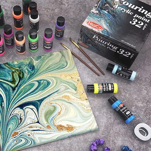 Miniatura 8 de 43 piezas de pintura acrílica para verter de 36 botellas (2 onzas2.0 fl oz), 32 colores surtidos para pintura acrílica premezclada de alto flujo,