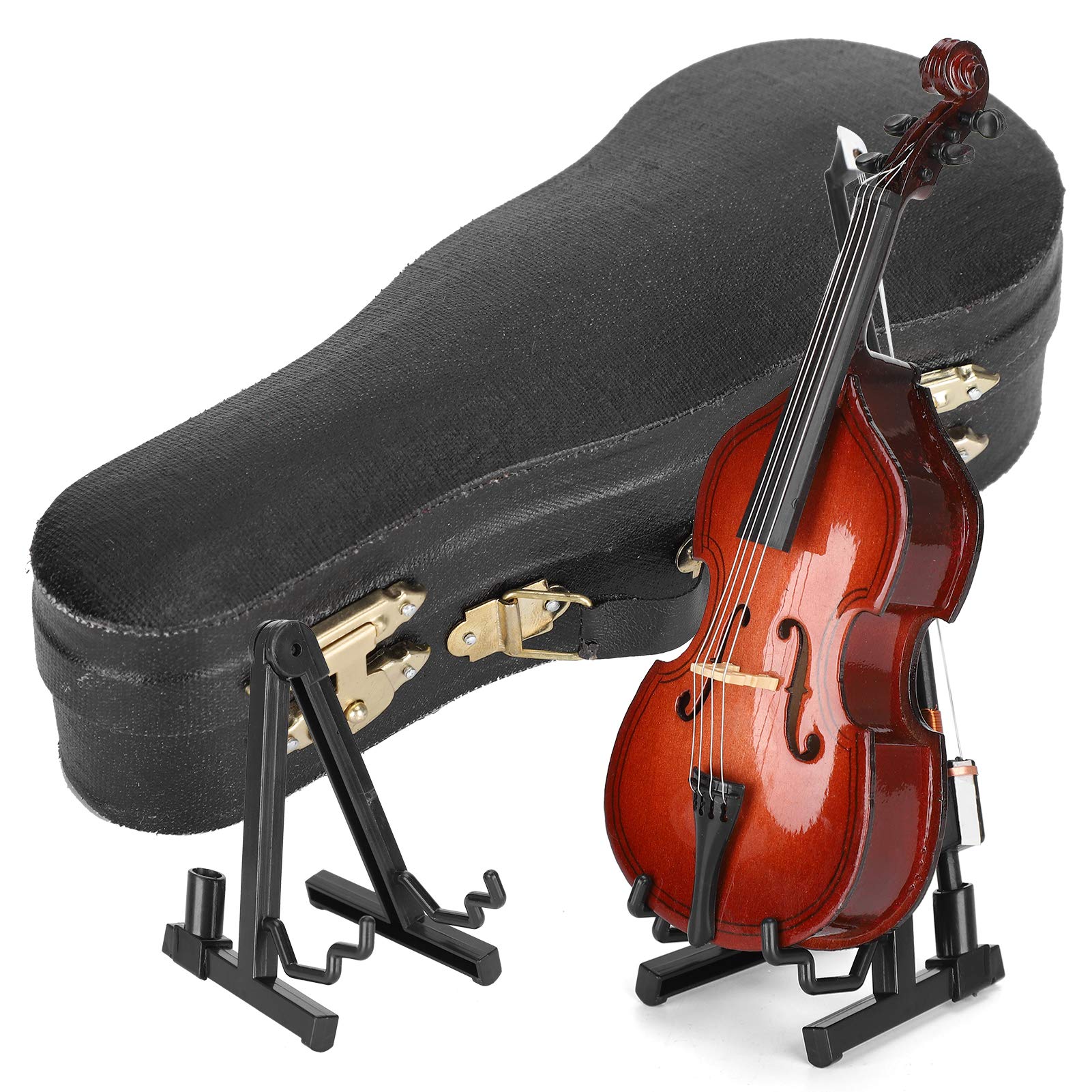HERCHR Miniature Bass Model, Wooden Bass Guitar Musical Instrument Ornaments with Stand and Case Mini Bass Replica for Home Decoration