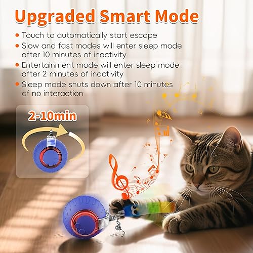 Miniatura 5 de UPSKY Pelota de juguete interactiva para gatos de interior, juguete eléctrico de movimiento automático, juguete de 3 modos de velocidad, juguetes