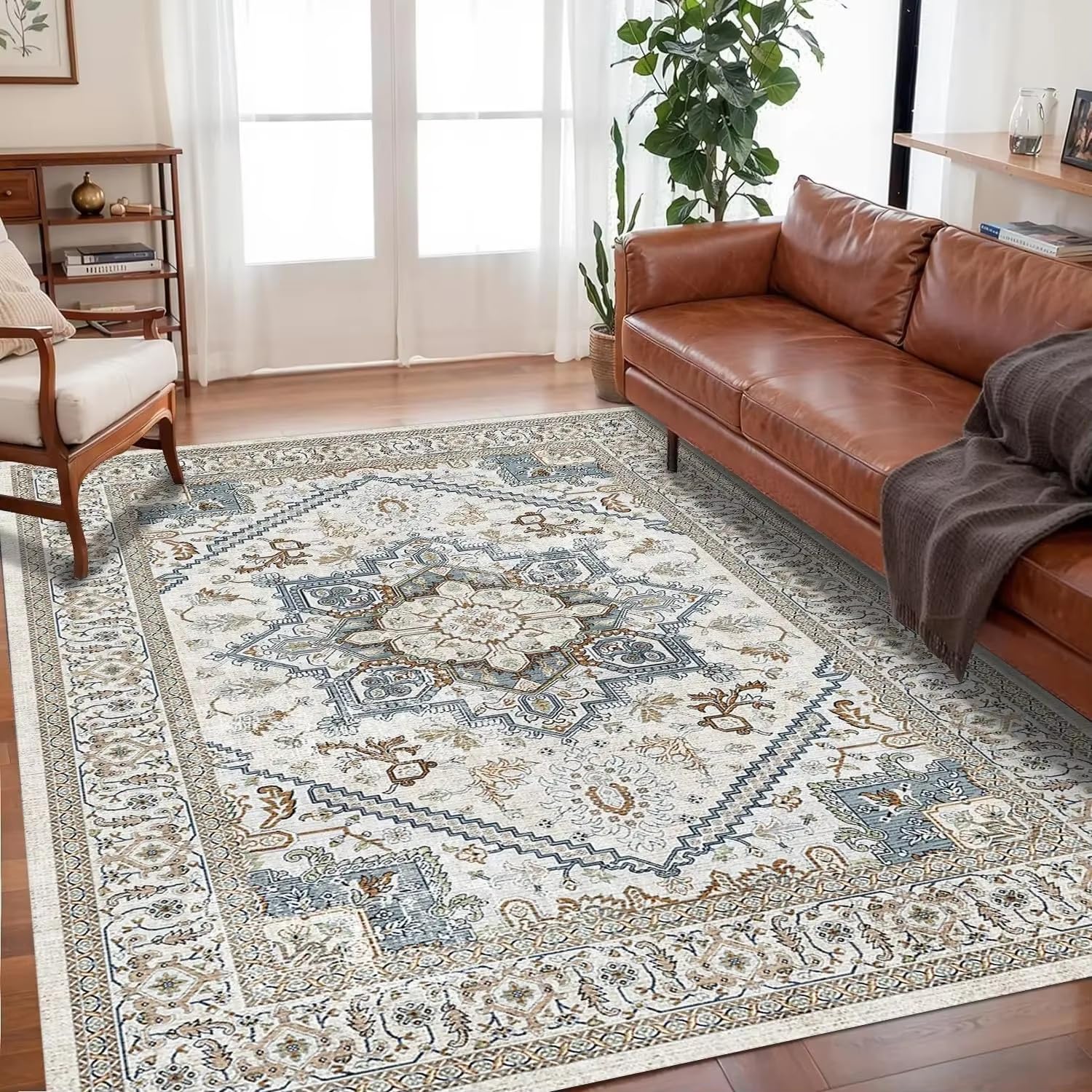 Tapis bohème antidérapant 190x250 cm pour grand salon et chambre moderne