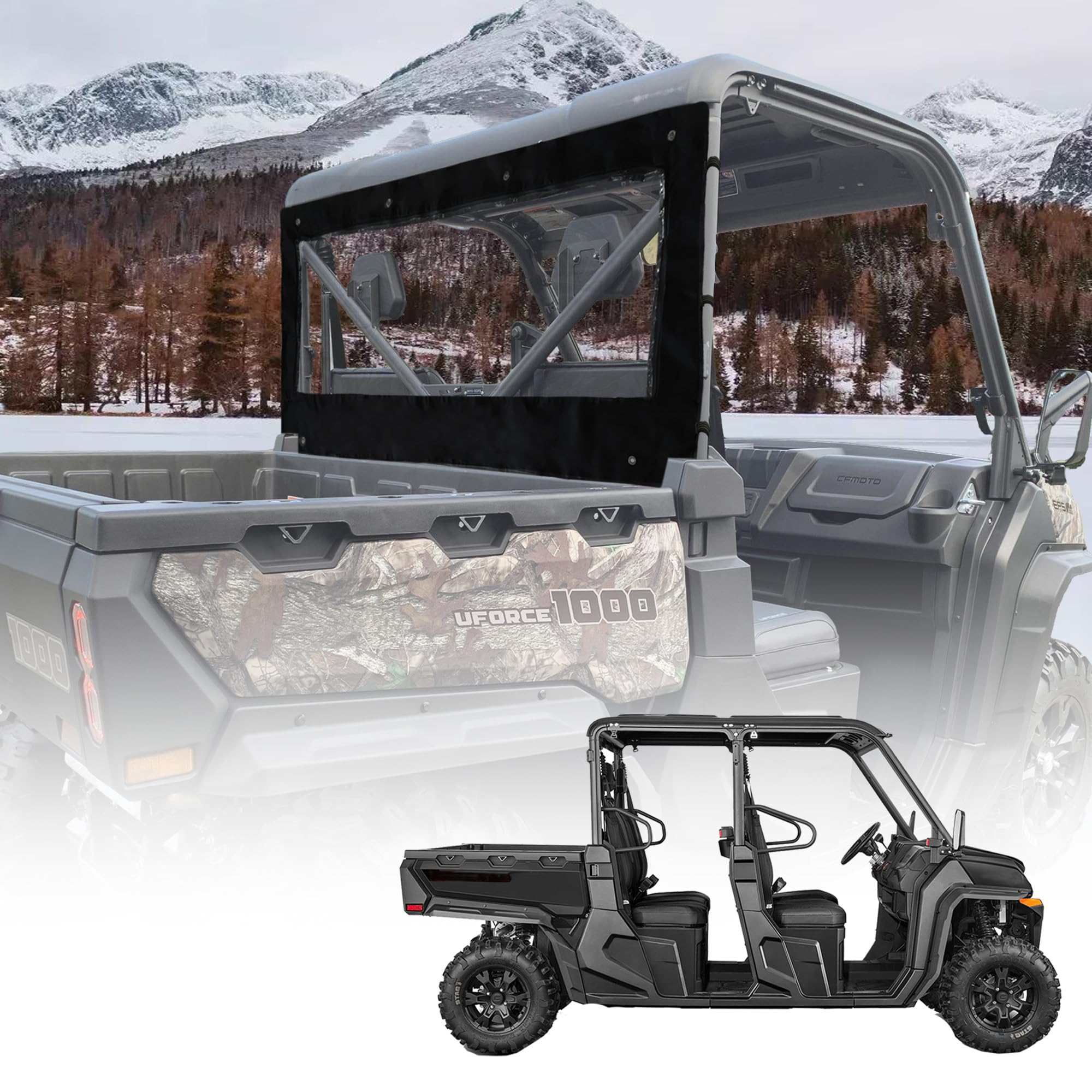 CFMOTO Uforce 1000 1000 XL Rear windshield,Soft PVC Uforce 1000 Back Window with Zipper Roll Up Compatible with 2019-2024 CFMOTO Uforce 1000 2022-2024 Uforce 1000 XL Accessories