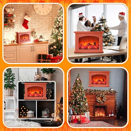 Miniatura 6 de Vicenpal Chimenea de cartón de Navidad 3D artificial, efecto de llama, lámpara LED de fuego, funciona con pilas, carga USB, portátil, ladrillo rojo,