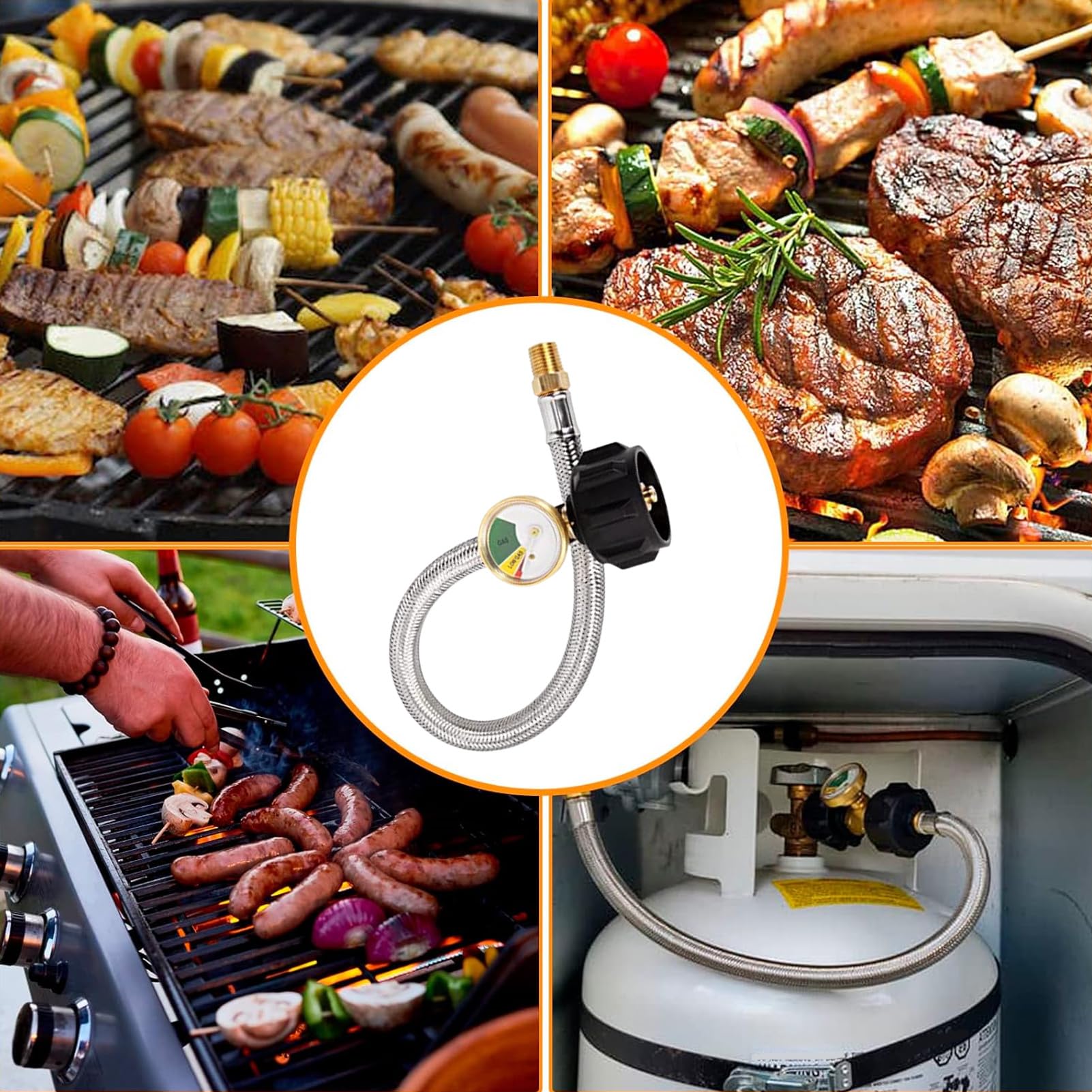 Tuyau à Gaz pour Caravane | Tuyau À Gaz De Remplacement Pour Camping-Car Avec Manomètre | Accessoires Étanches Affichage 38 cm pour Week-End Voyage Camping