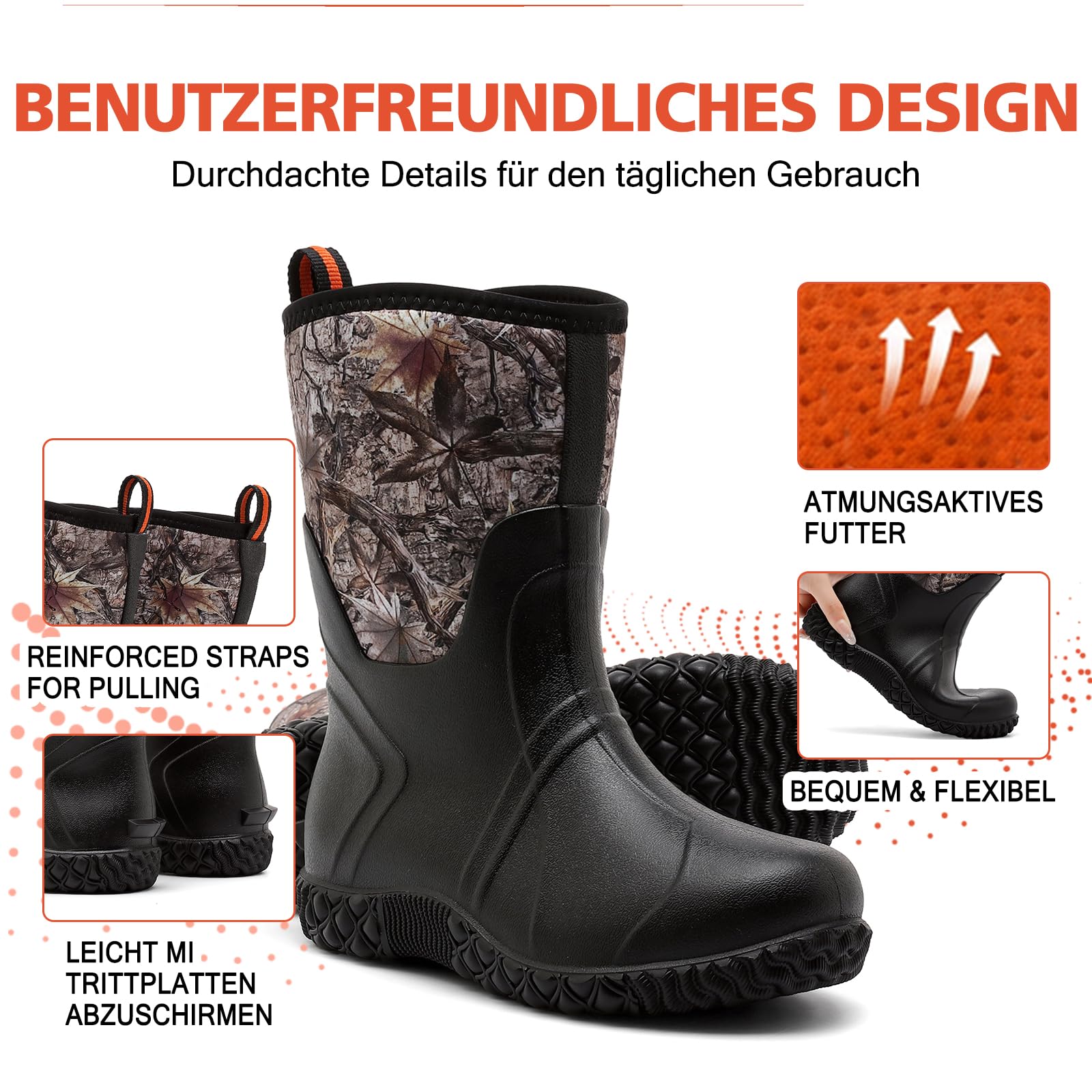 Botas de Agua Mujer Estampado Zapatos de jardín y de granja | PVC impermeable suela antideslizante, paneles elásticos, Otoño e Invierno