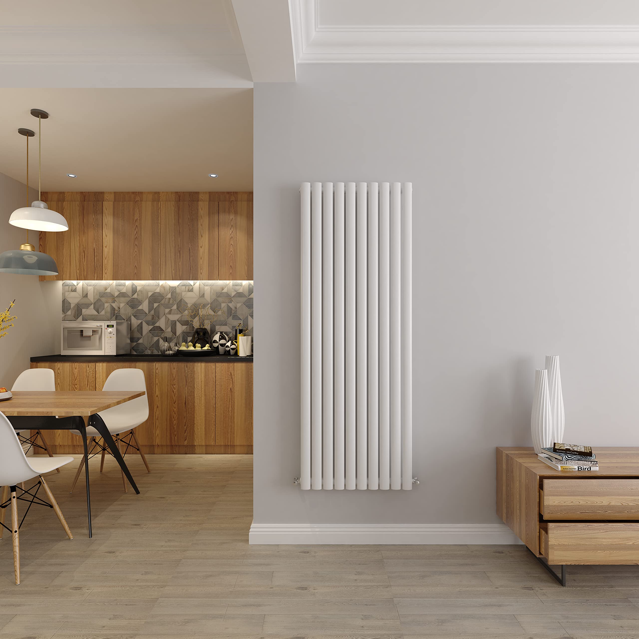 White Vertical Radiator Oval Single Panel Designer Tall Radiators 1600x590mm Central Heating Radiators