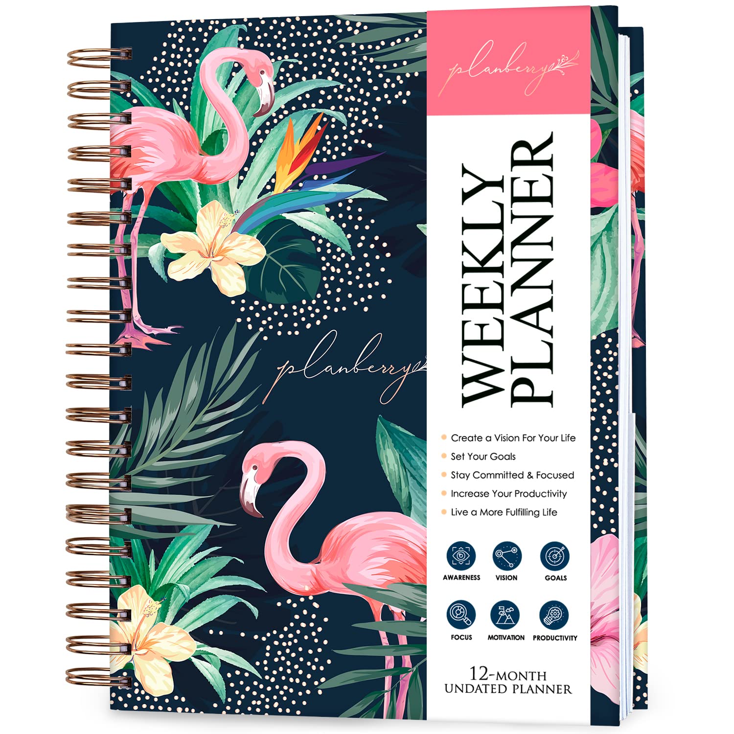 PLANBERRY Large Weekly Planner Premium – Undated Life & Budget Planner – Organizer & Productivity Journal, 8x10.4″ (Rose Flamingo)