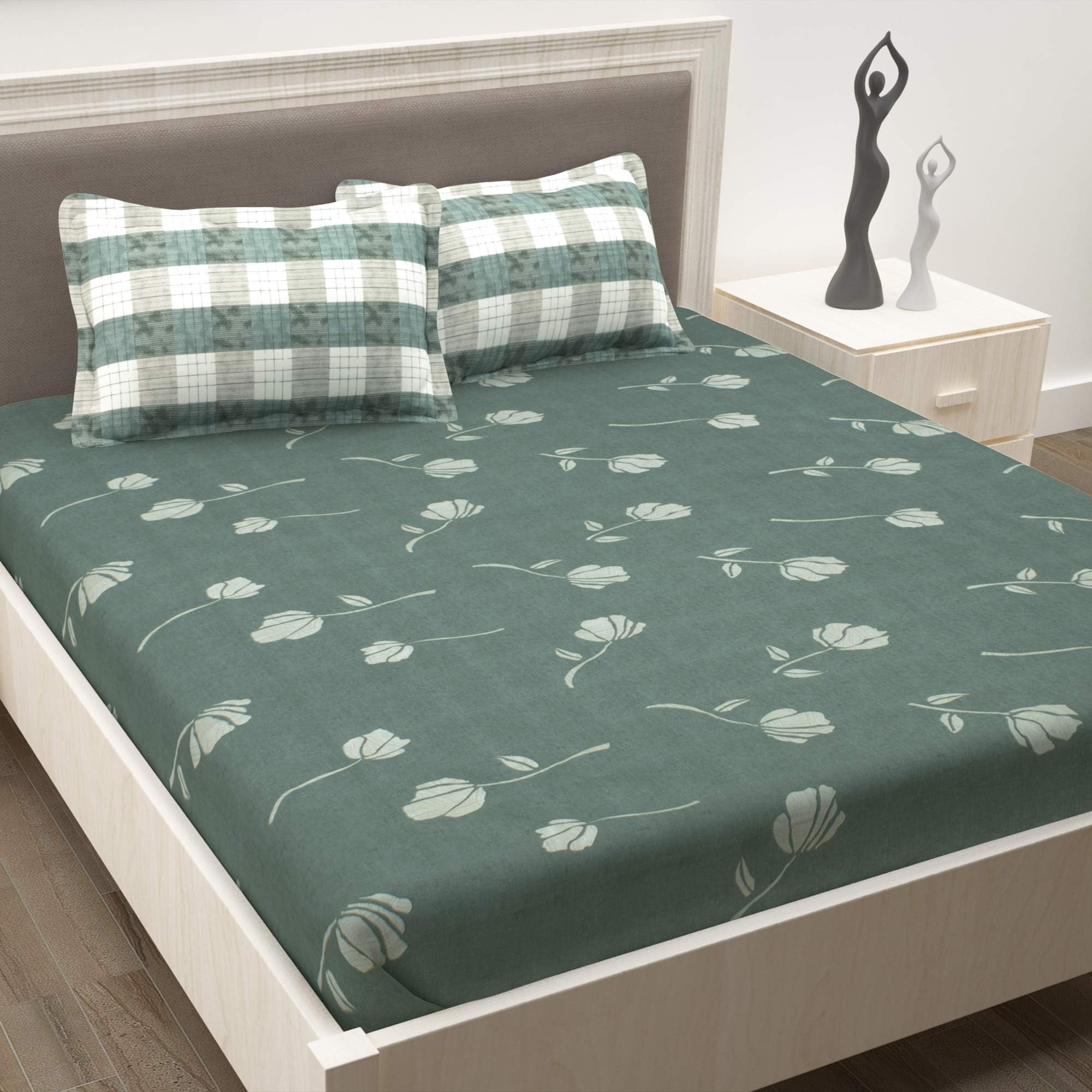 Story@Home Bedsheet for Double Size Bed | 186 TC | Grey | Floral |1 Piece Cotton bedsheet for Double Size Bed with 2 Pillow Covers (225 x 250cm) Perfect for Home Decor & Gifting | Cotton bedsheet