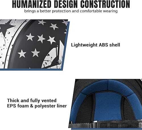 Miniatura 4 de AHR Medio casco con visera solar, hebilla de liberación rápida, casco de motocicleta de guerrero de media cara para bicicleta Chopper Cruiser