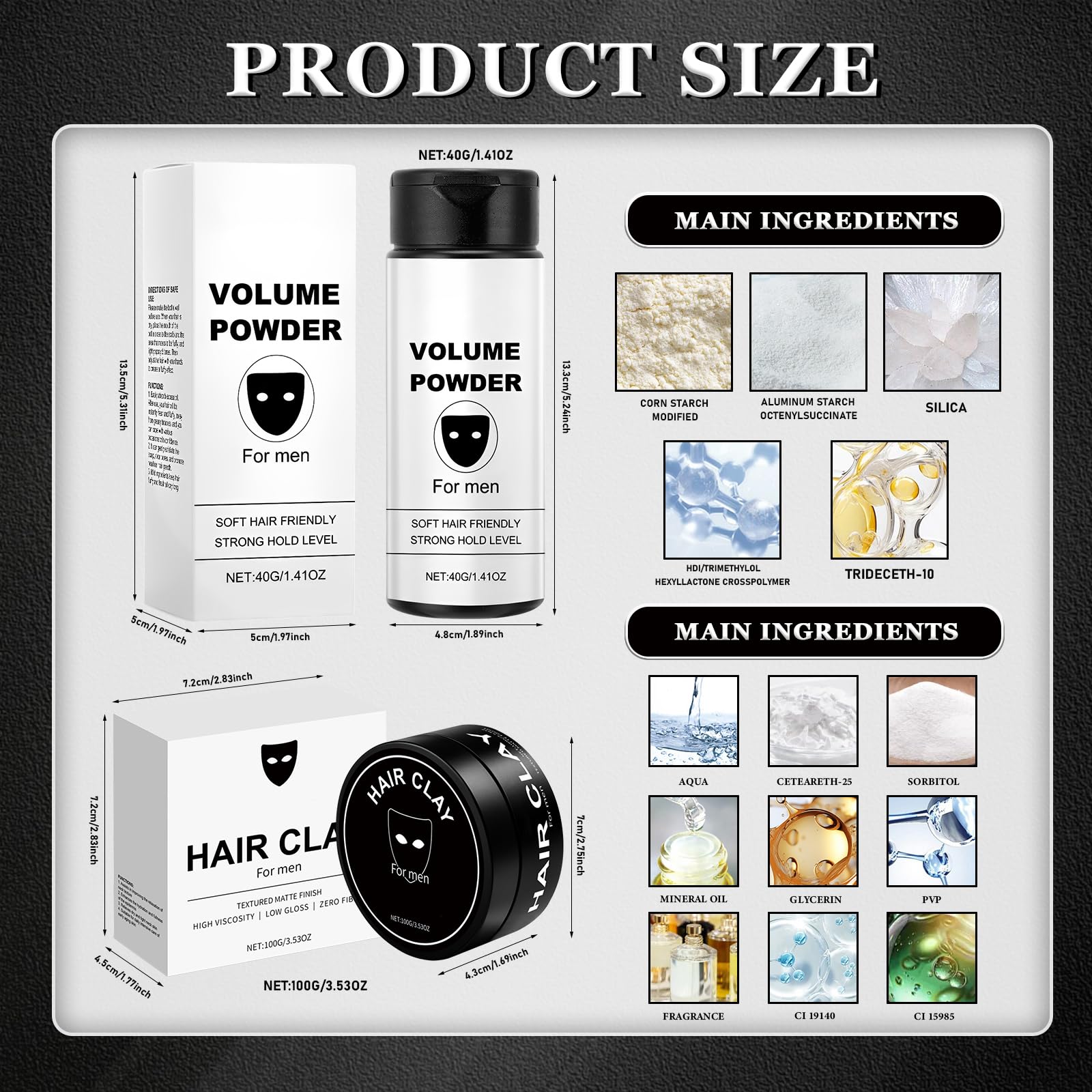 Poudre Volume Cheveux 40g + 100g Argile Coiffante, Sea Salt Spray | Poudre Texture Cheveux Homme, Cire Mat Cheveux Homme, Texture Naturellement Moelleuse – Tenue Longue Durée – Formule Douce