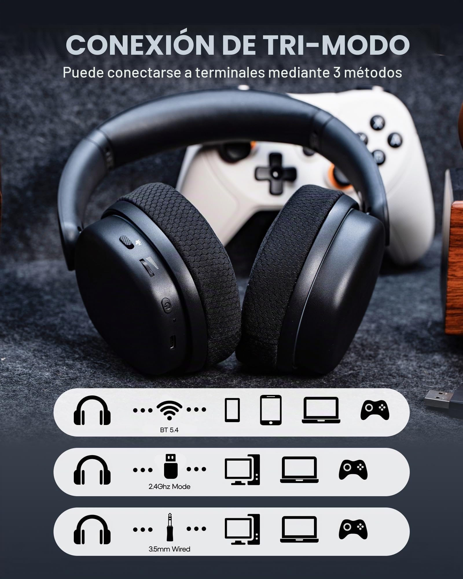 EPOMAKER X Aula G7 Pro Auriculares Inalámbricos con Micrófono con Cancelación de Ruido para Gaming, BT5.3&2.4GHz, Sonido Envolvente 7.1, 80H de Batería, RGB, Compatible con PS5/PS4/Switch/PC (Negro)