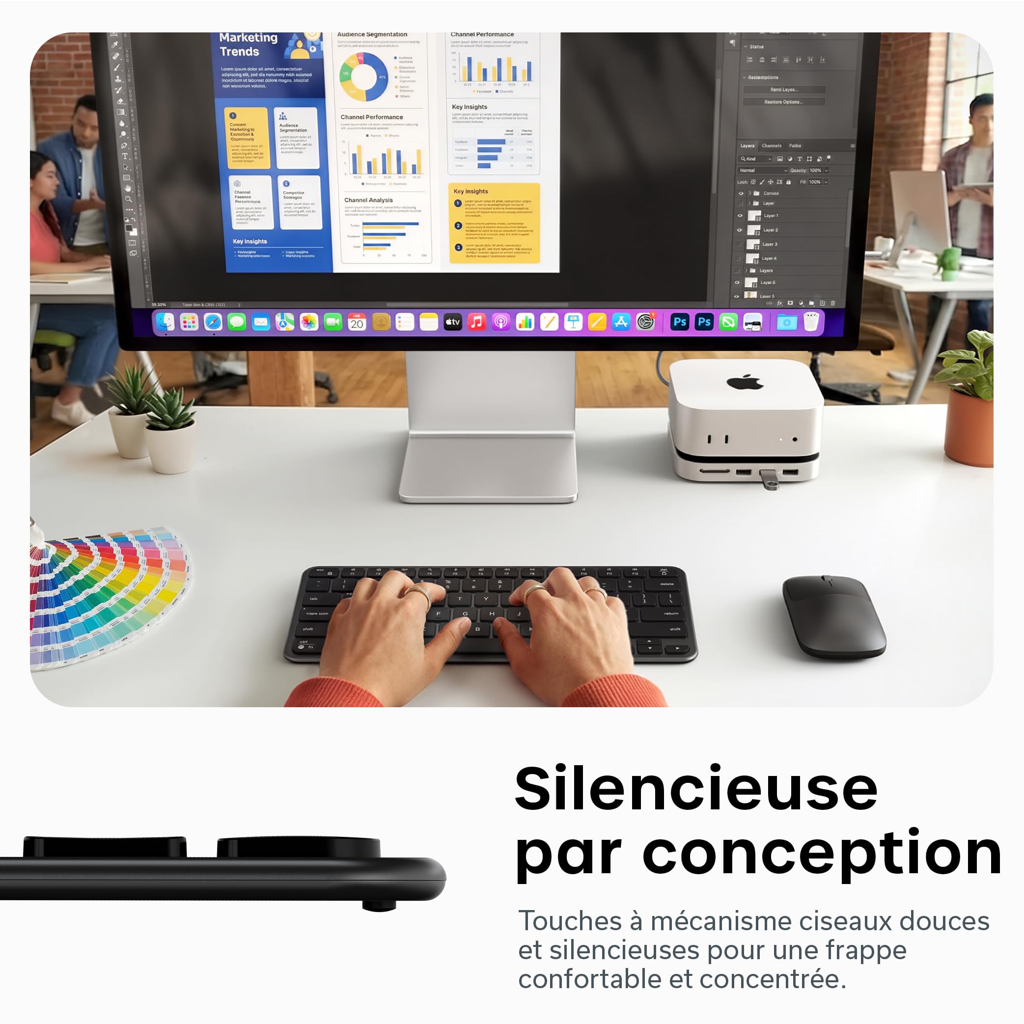 Satechi Clavier sans Fil Slim EX1, Distribution 𝗤𝗪𝗘𝗥𝗧𝗬 𝗨𝗦, Bluetooth Multi-Appareils 4 en 1, Récepteur 2,4 GHz, Rechargeable USB-C pour Mac, Windows et Android – Noir Sidéral