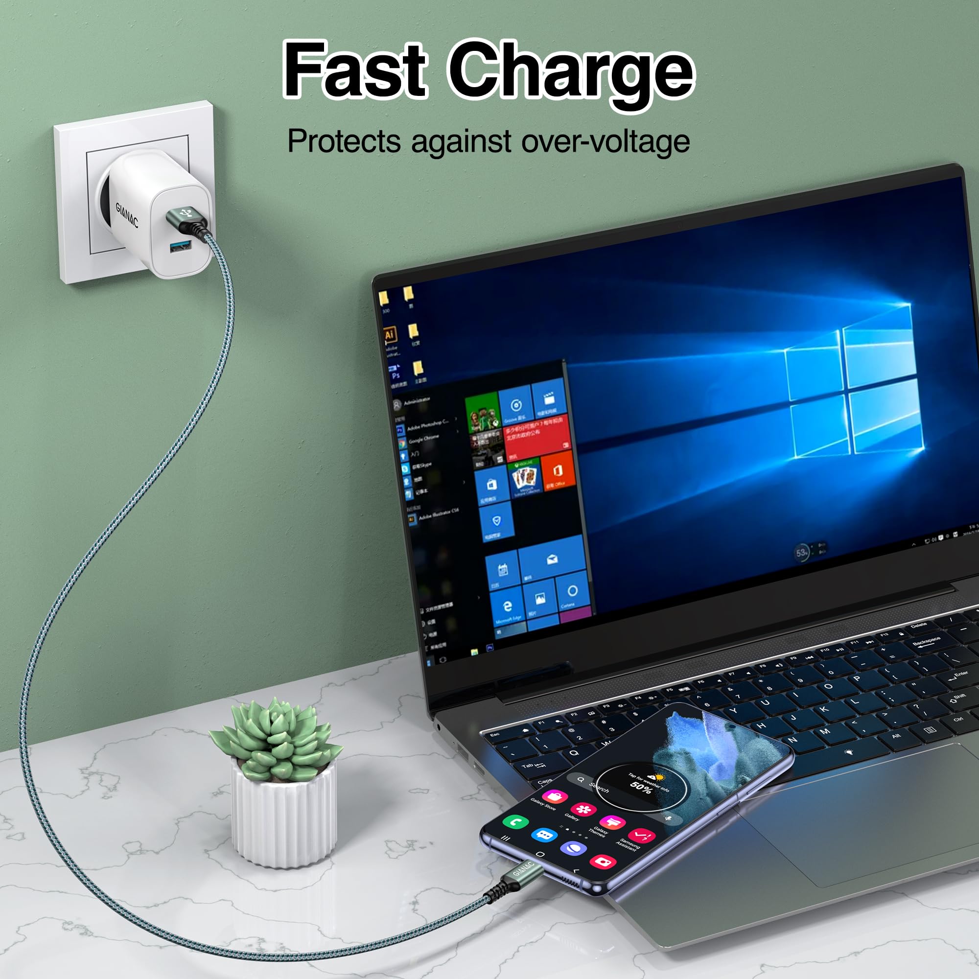 GIANAC Cavo USB Type-C 3M, Cavo USB C Lungo Cavo di ricarica USB C Tipo C 3.1A cavo di ricarica e cavo dati USB C per Galaxy S22 S21 S20 S10,Huawei P9 P20 P10 P30, Xiaomi,Sony,OnePlus