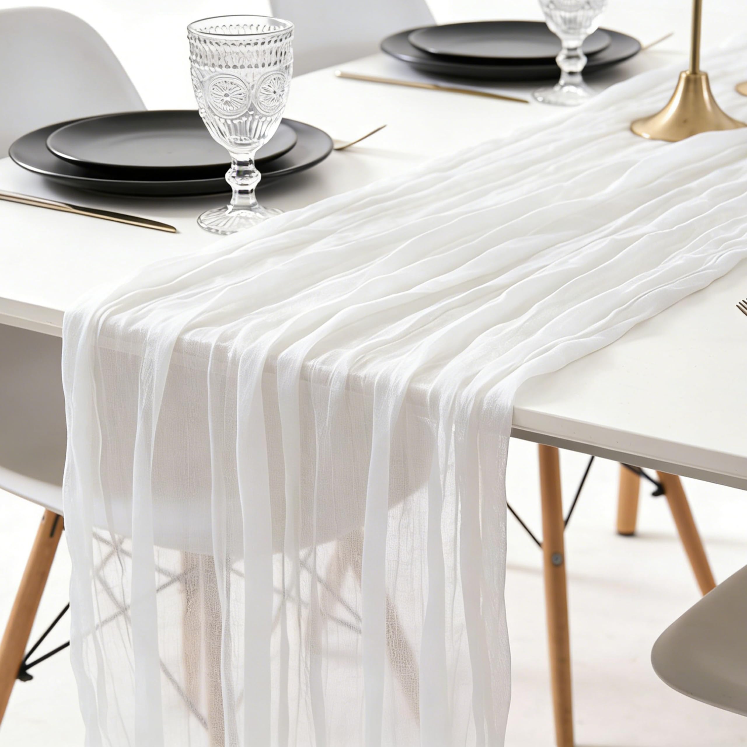 sxvblly White Cheesecloth Table Runner 90×300cm Boho Gauze Rustic Spring Easter Table Runner for Baby Shower Wedding Decorations Bridal Shower Birthday Party Tea Party Decorations(10Ft)