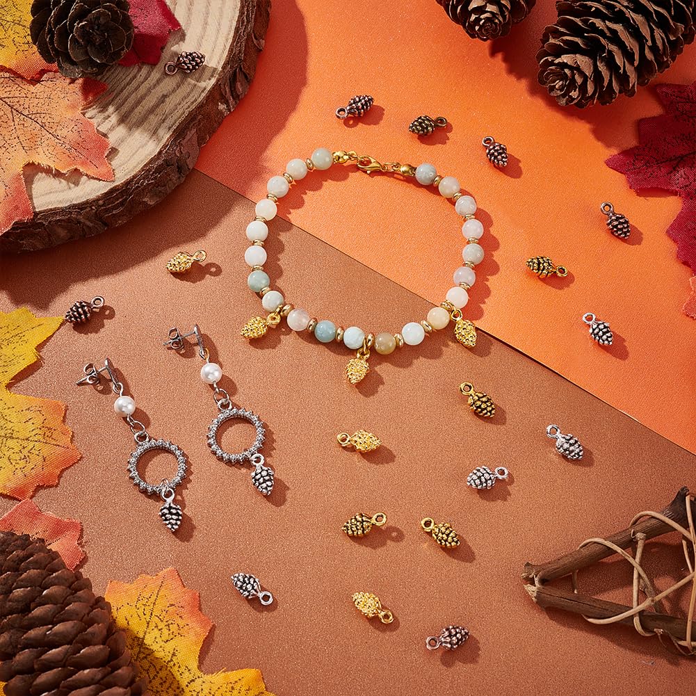 UNICRAFTALE about 100Pcs Bulk Tiny Pine Cone Charms 5 Colors Tibetan Style Alloy Pinecone Pendants Christmas Charms Beads Pendants Fall Autumn Harvest Charm Bracelet Charm for Crafts Jewelry Making - Image 2