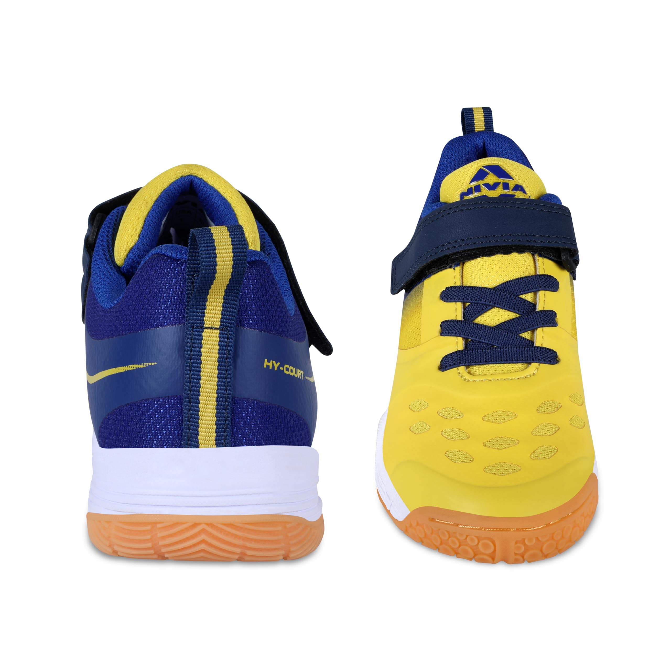 Nivia HY‑Court 3.0 Badminton Shoes for Kids, Breathable Mesh & TPU Upper, Duo‑Foam Midsole, Non‑Marking Multi‑Directional Rubber Sole, Ideal for Junior Court Sports (Yellow/Blue), UK10 4